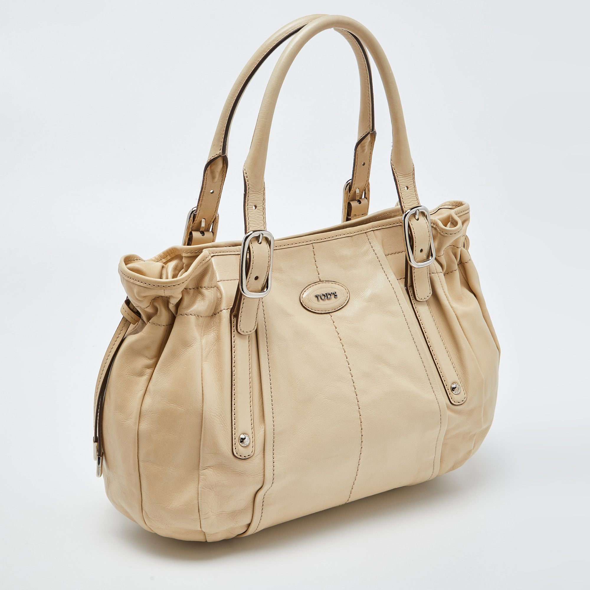Tod's Beige Leather Drawstring Hobo