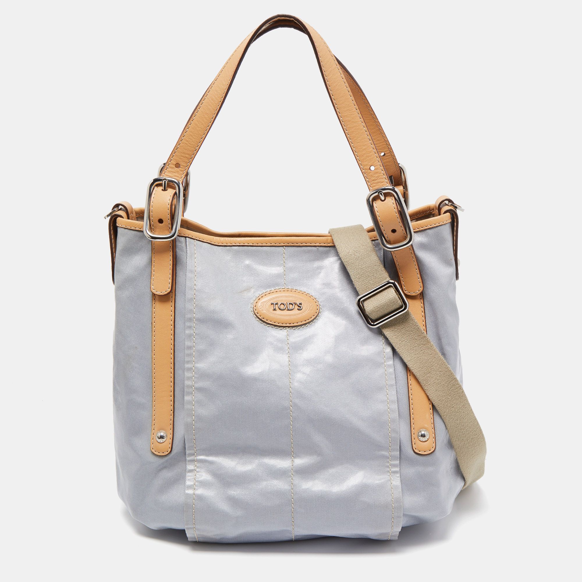 Tod's light blue/beige pvc and leather tote