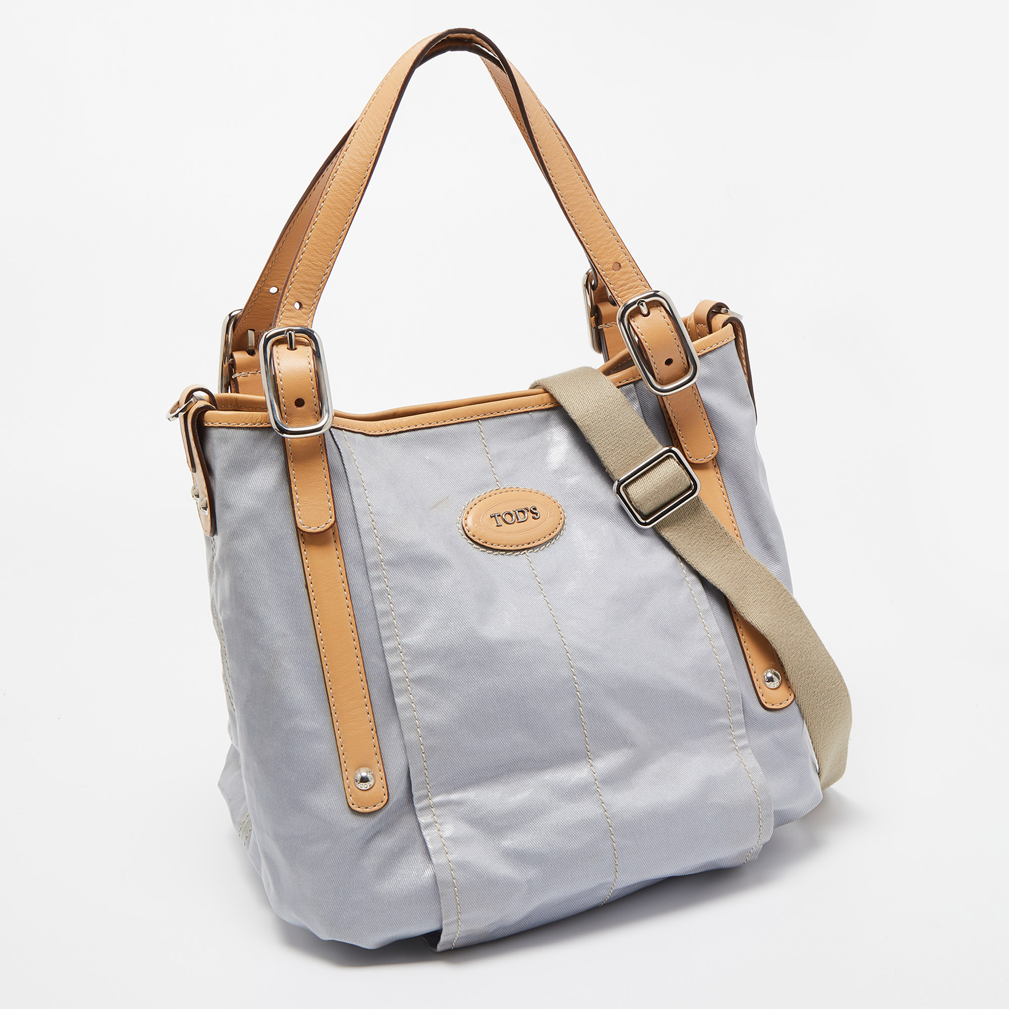 Tod's Light Blue/Beige PVC And Leather Tote