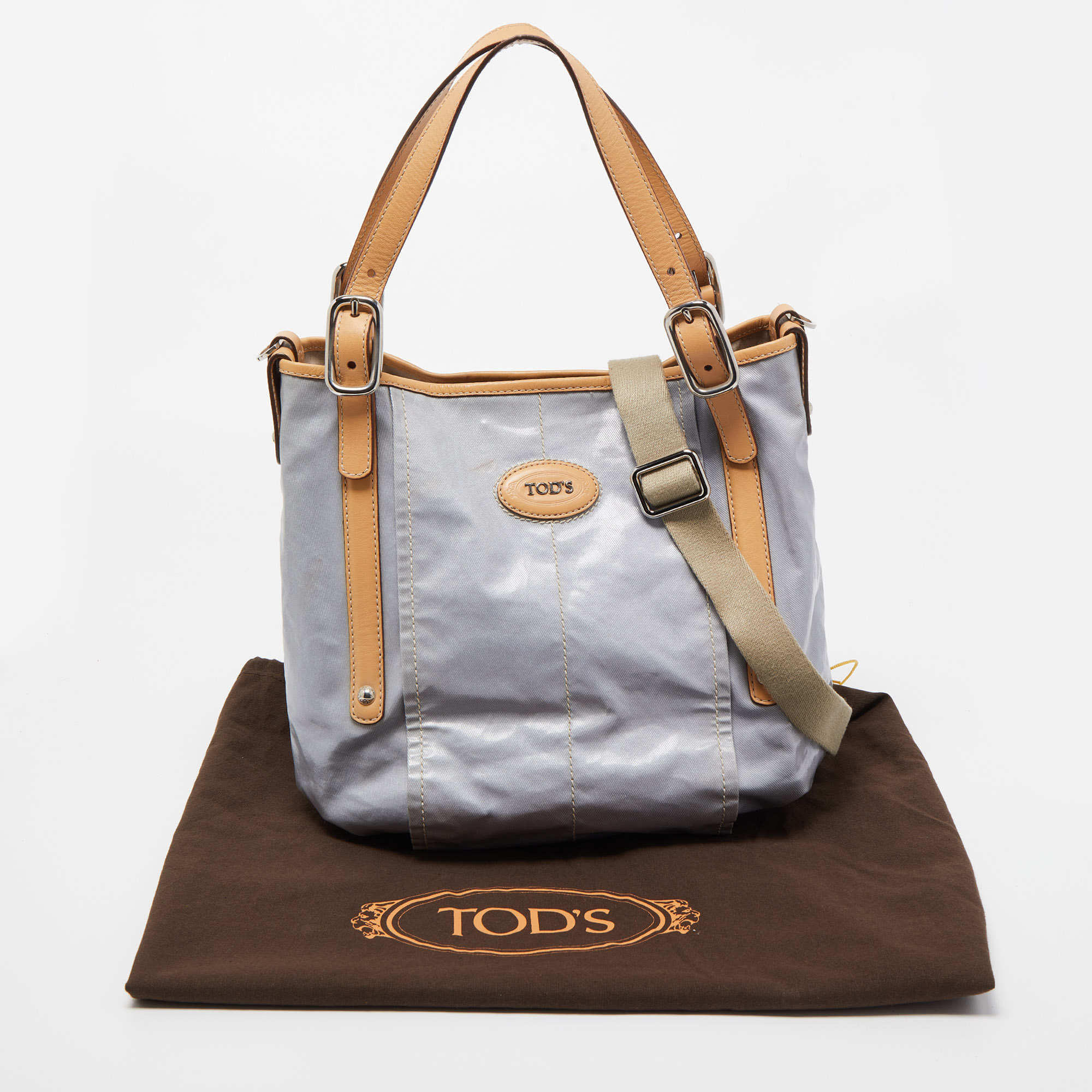 Tod's Light Blue/Beige PVC And Leather Tote