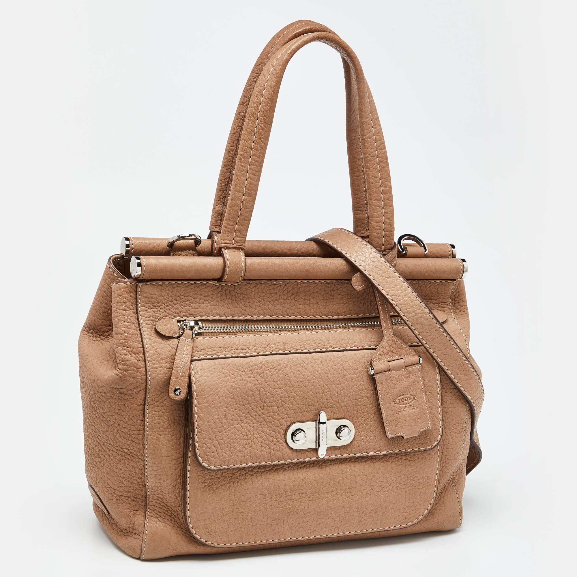 Tod's Beige Leather Front Pocket Tote