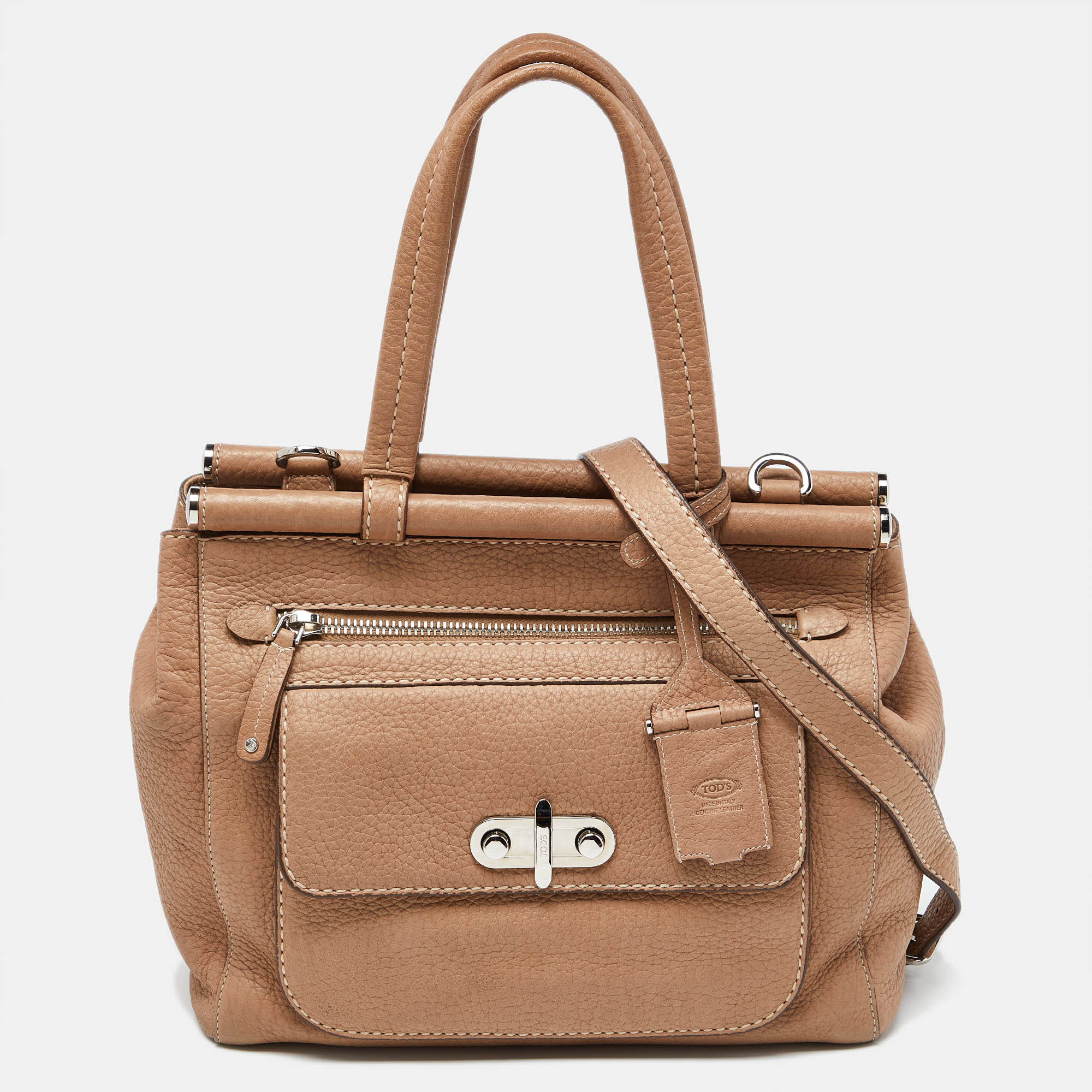 Tod's Beige Leather Front Pocket Tote