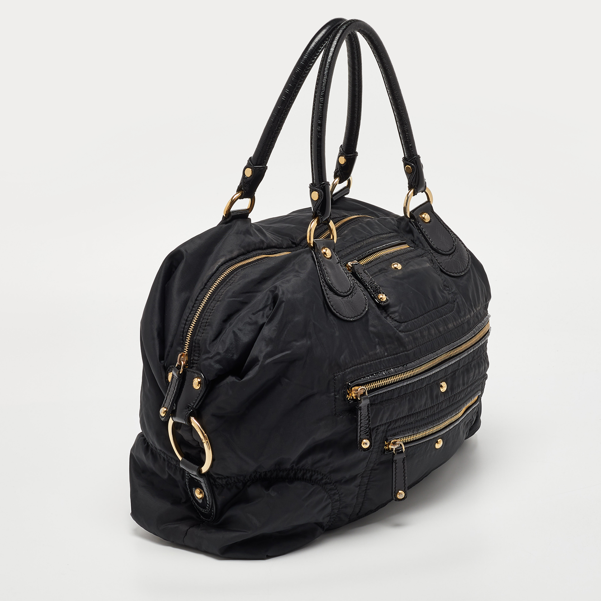 Tod's Black Nylon And Patent Leather Pashmy Pocket Media D Bag