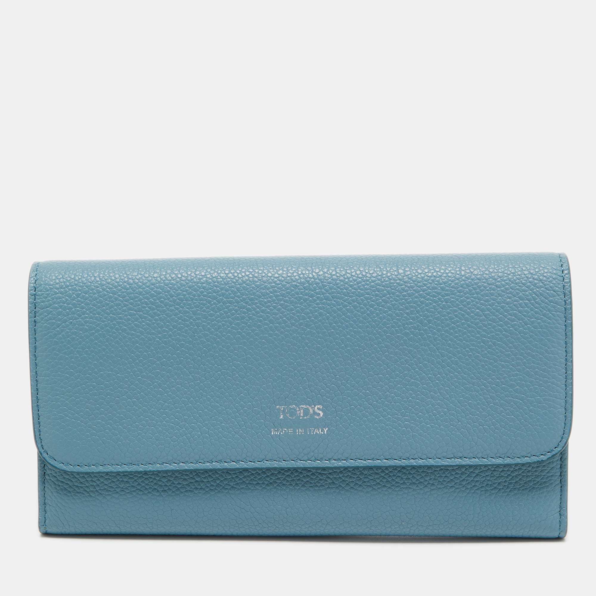 Tod's light blue leather trifold continental wallet