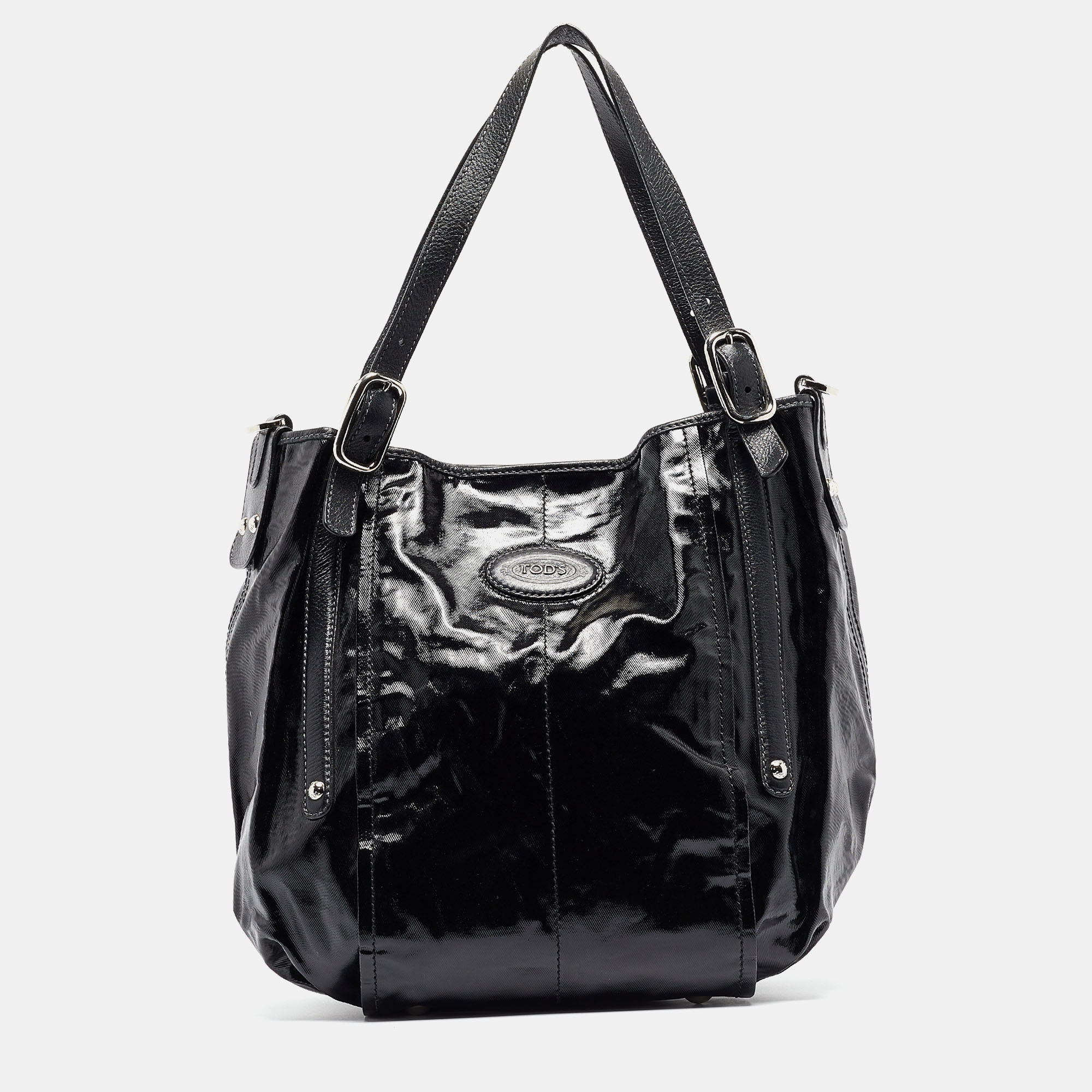 Tod's black coated canvas g-line easy sacca tote