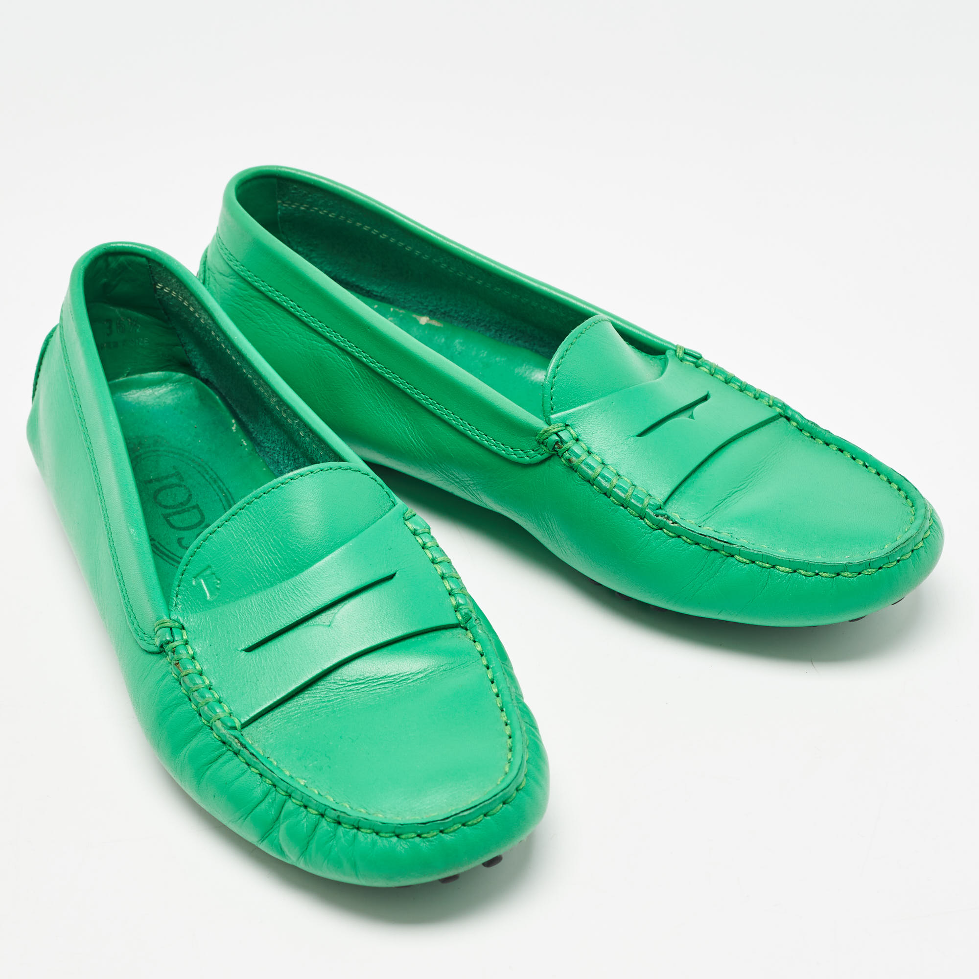 Tod's Green Leather Penny Loafers Size 36.5