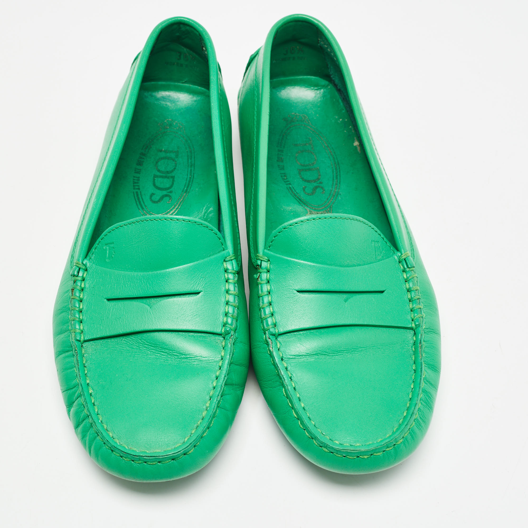 Tod's Green Leather Penny Loafers Size 36.5