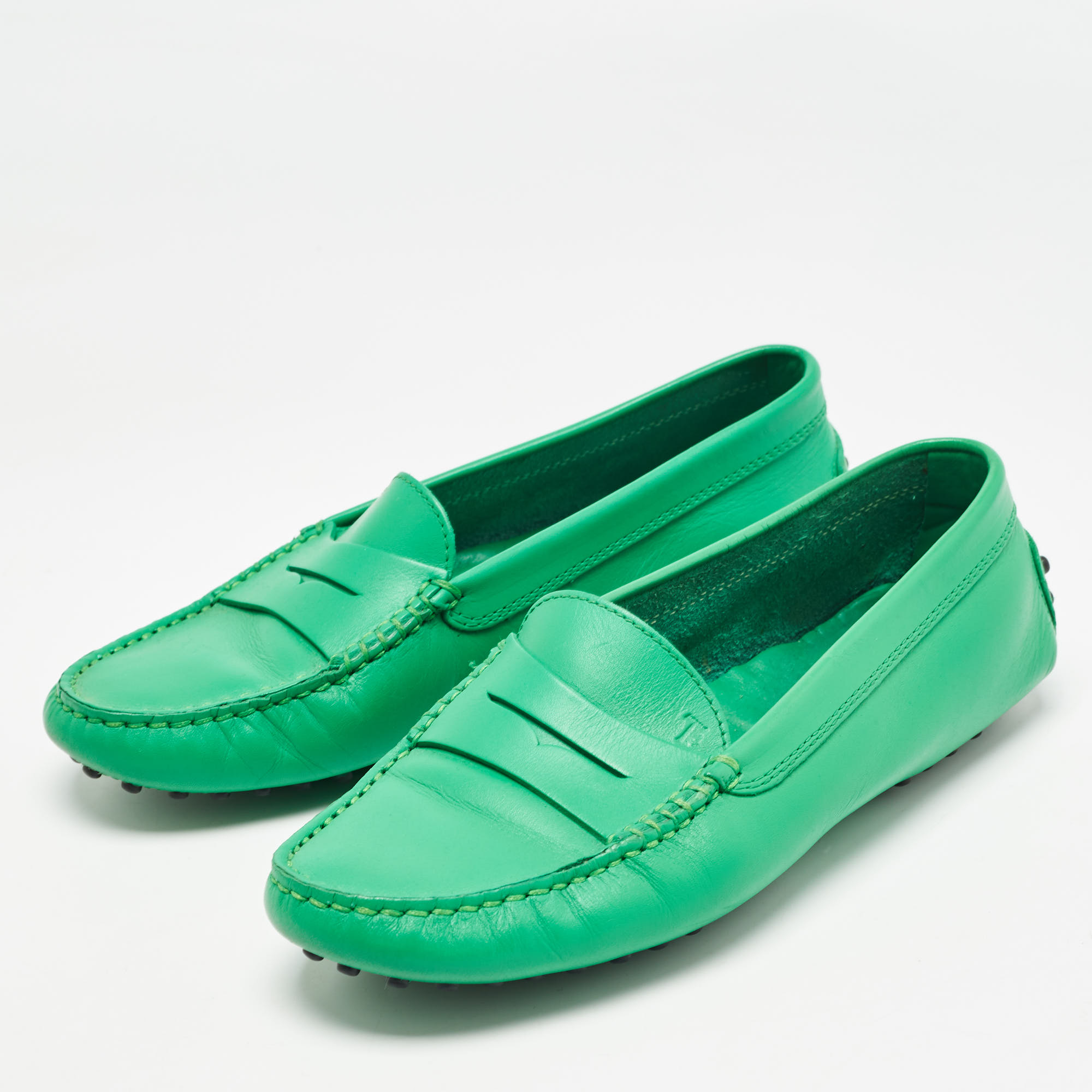 Tod's Green Leather Penny Loafers Size 36.5