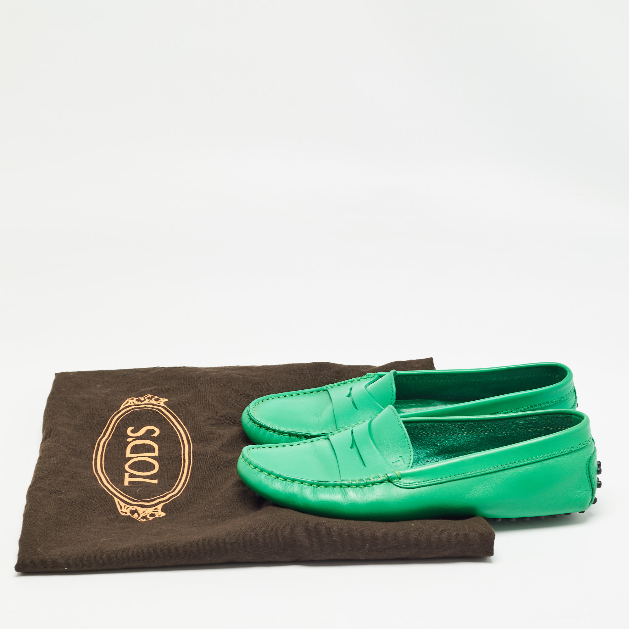 Tod's Green Leather Penny Loafers Size 36.5