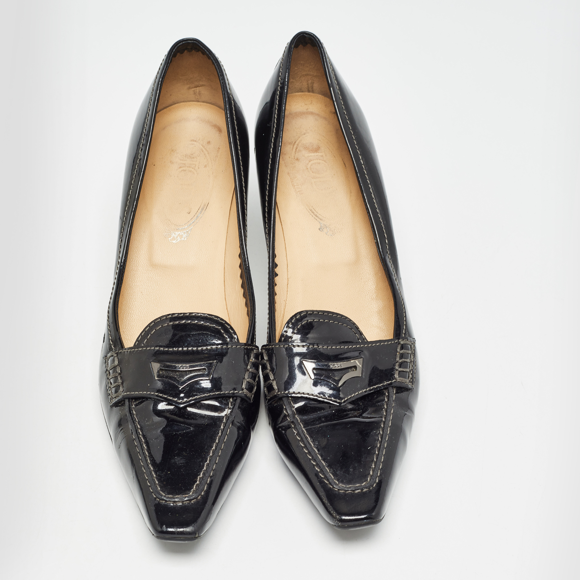 Tod's Black Patent Leather Loafer Pumps Size 39