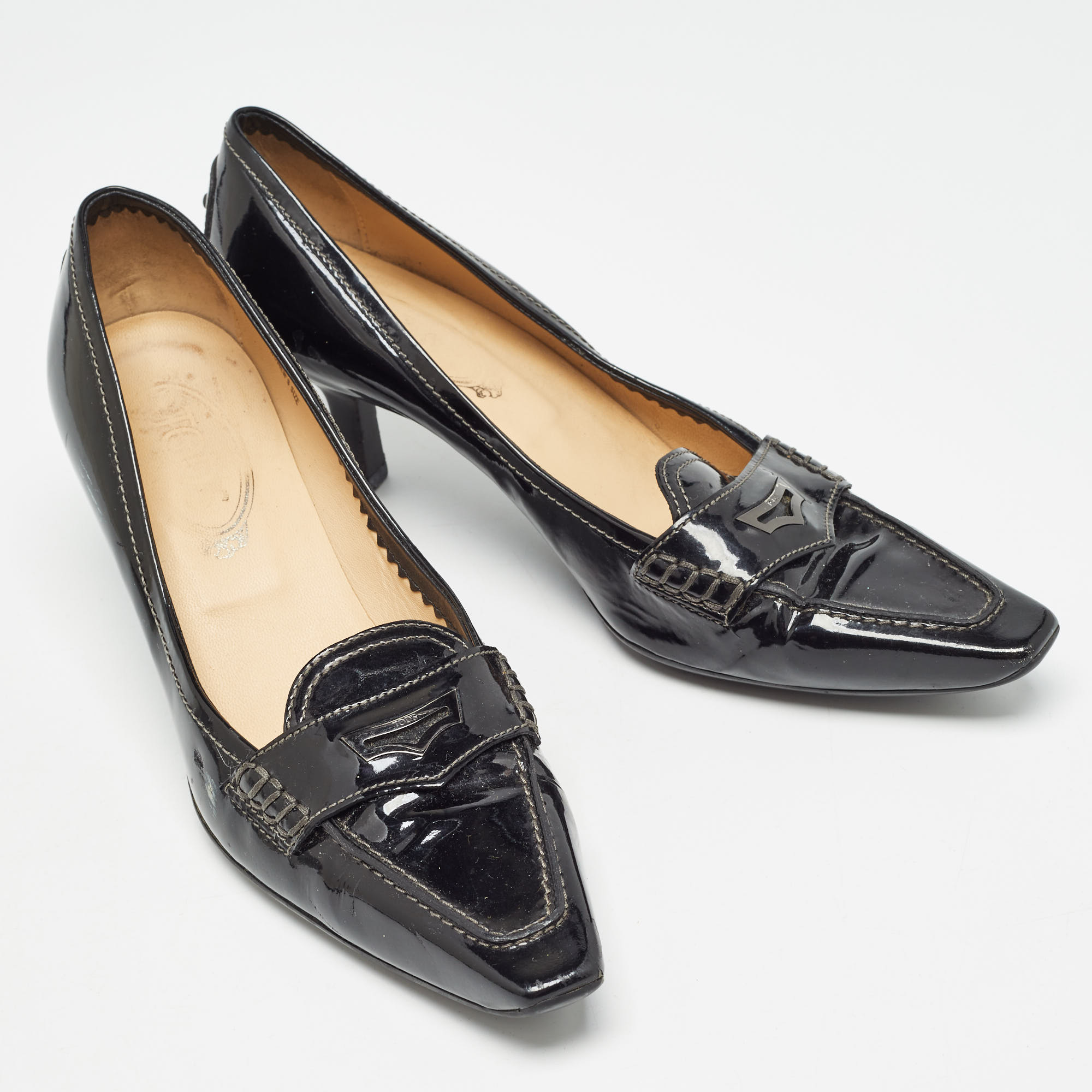 Tod's Black Patent Leather Loafer Pumps Size 39