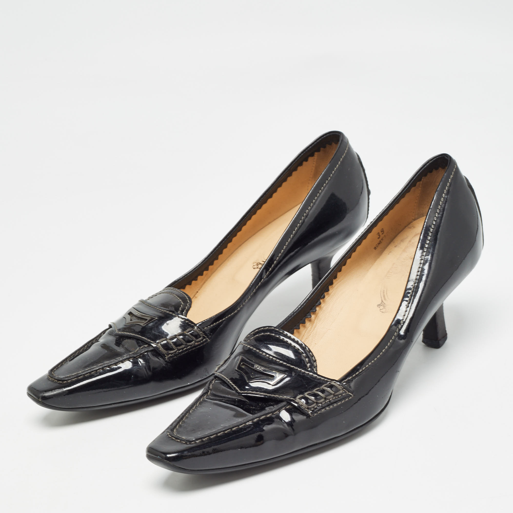 Tod's Black Patent Leather Loafer Pumps Size 39