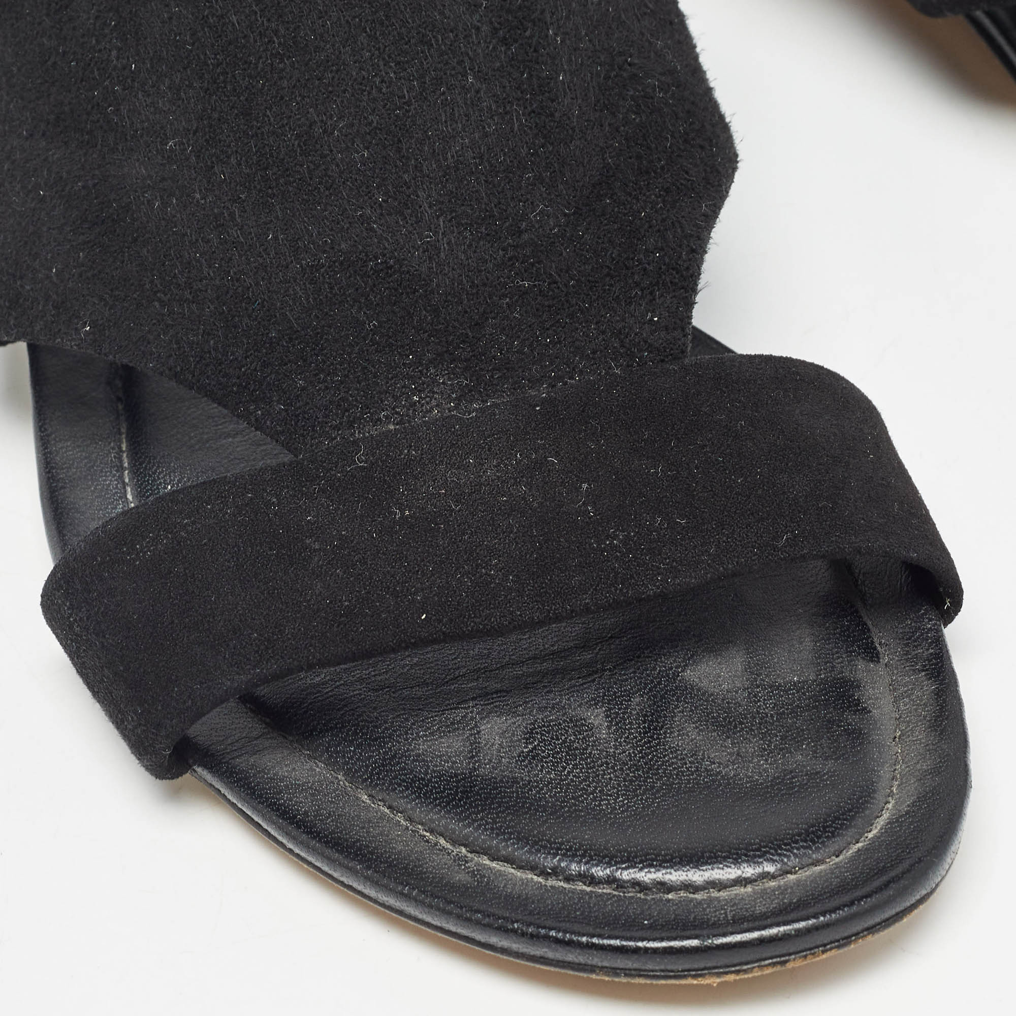 Tod's Black Suede And Leather Flat Sandals Size 38.5