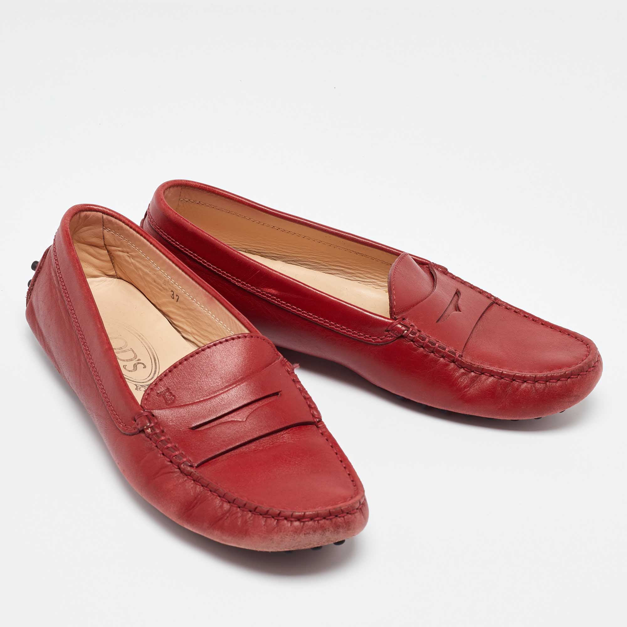 Tod's Dark Red Leather Penny Loafers Size 37