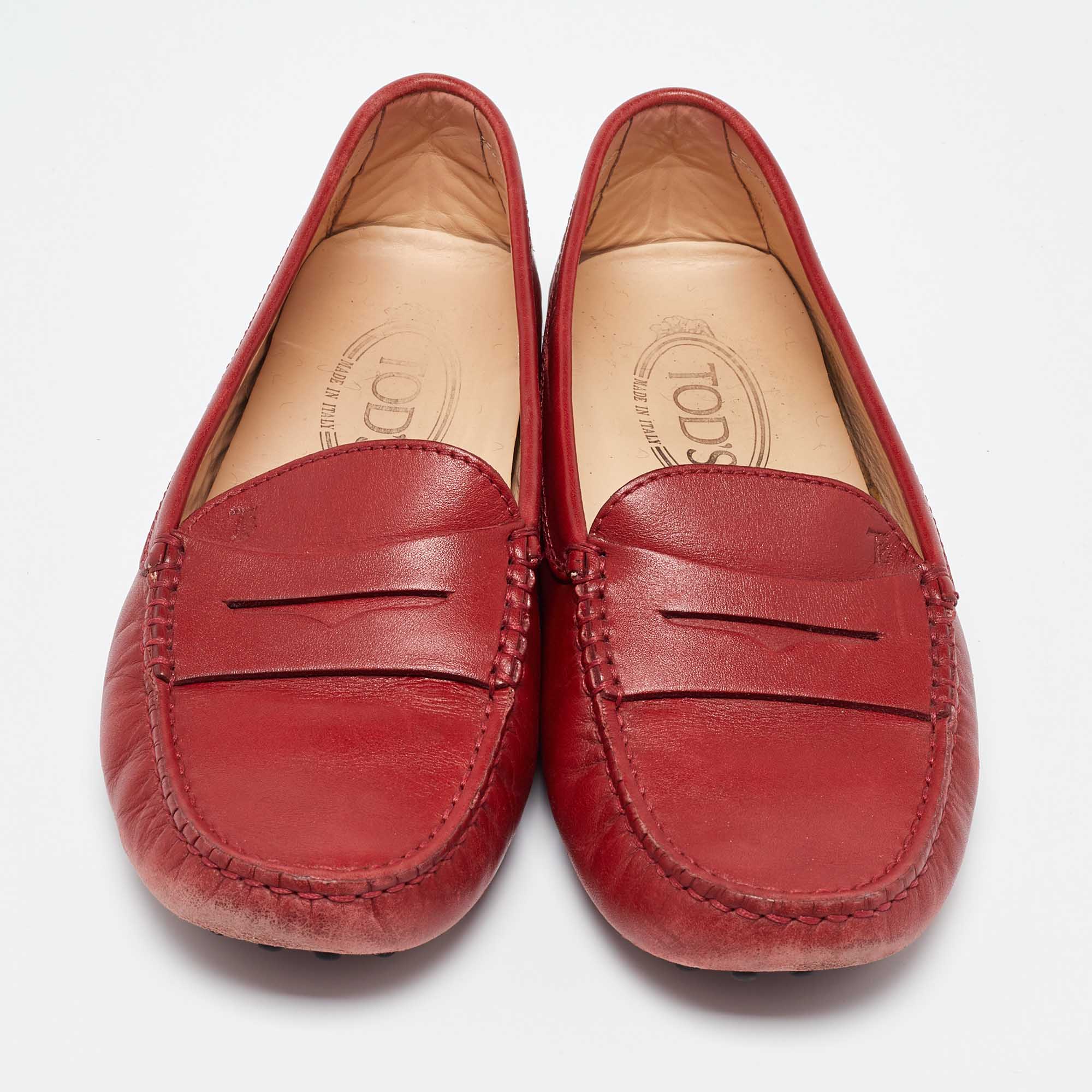 Tod's Dark Red Leather Penny Loafers Size 37