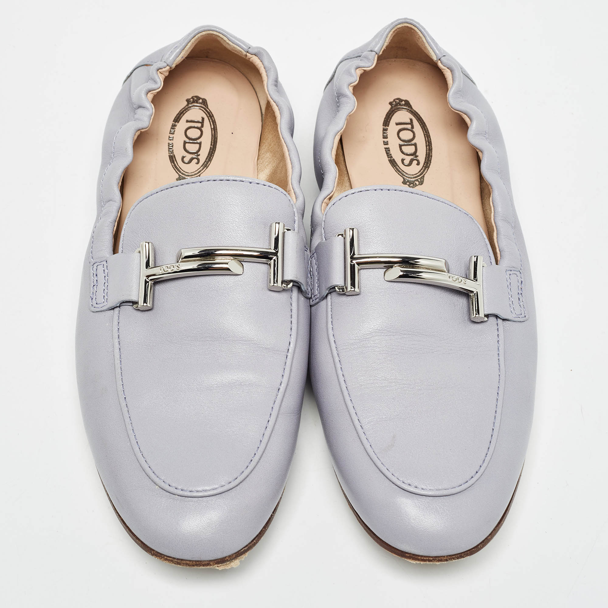 Tod's Blue Leather Double T Loafers 37.5