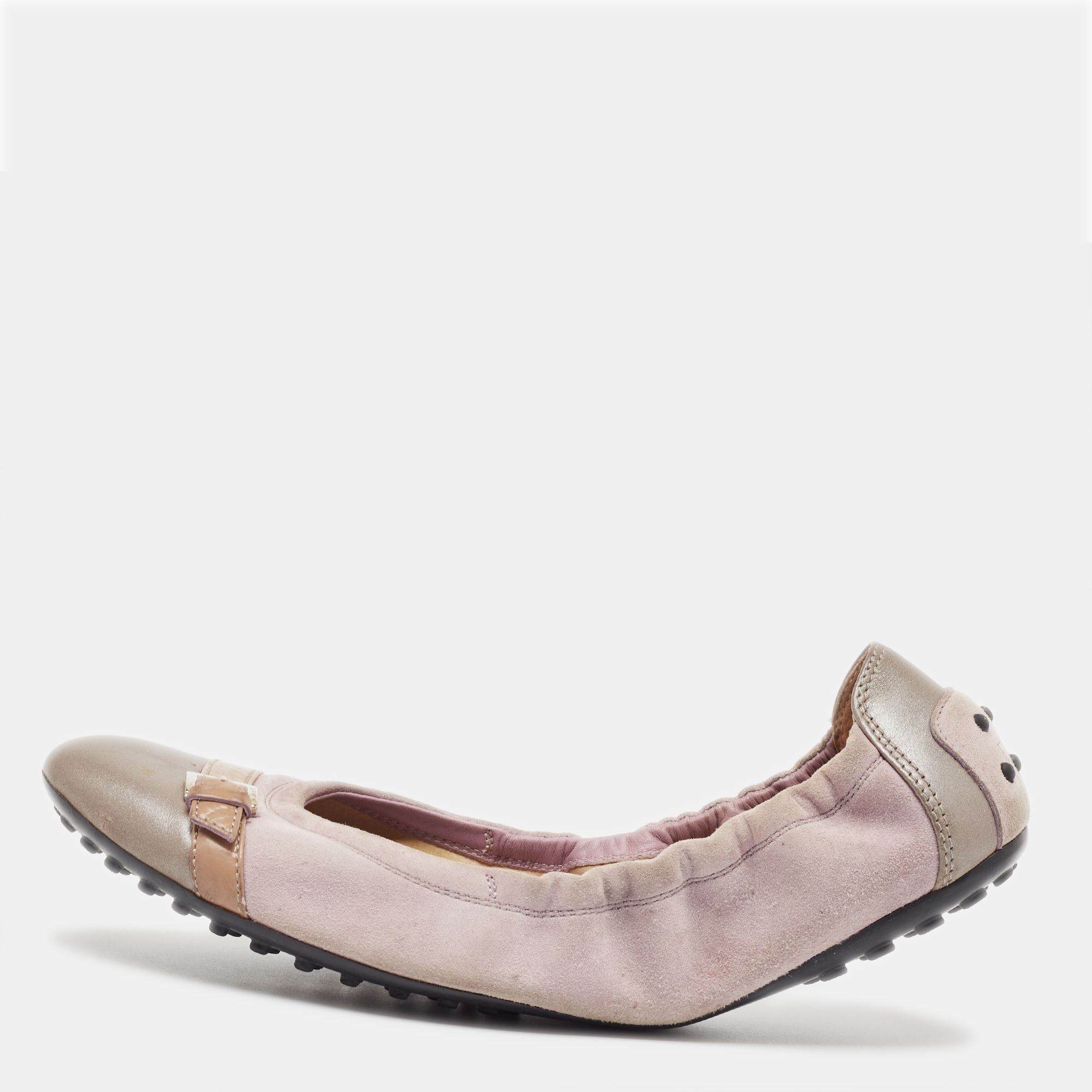 Tod's Purple Leather And Suede Scrunch Ballet Flats Size 40.5