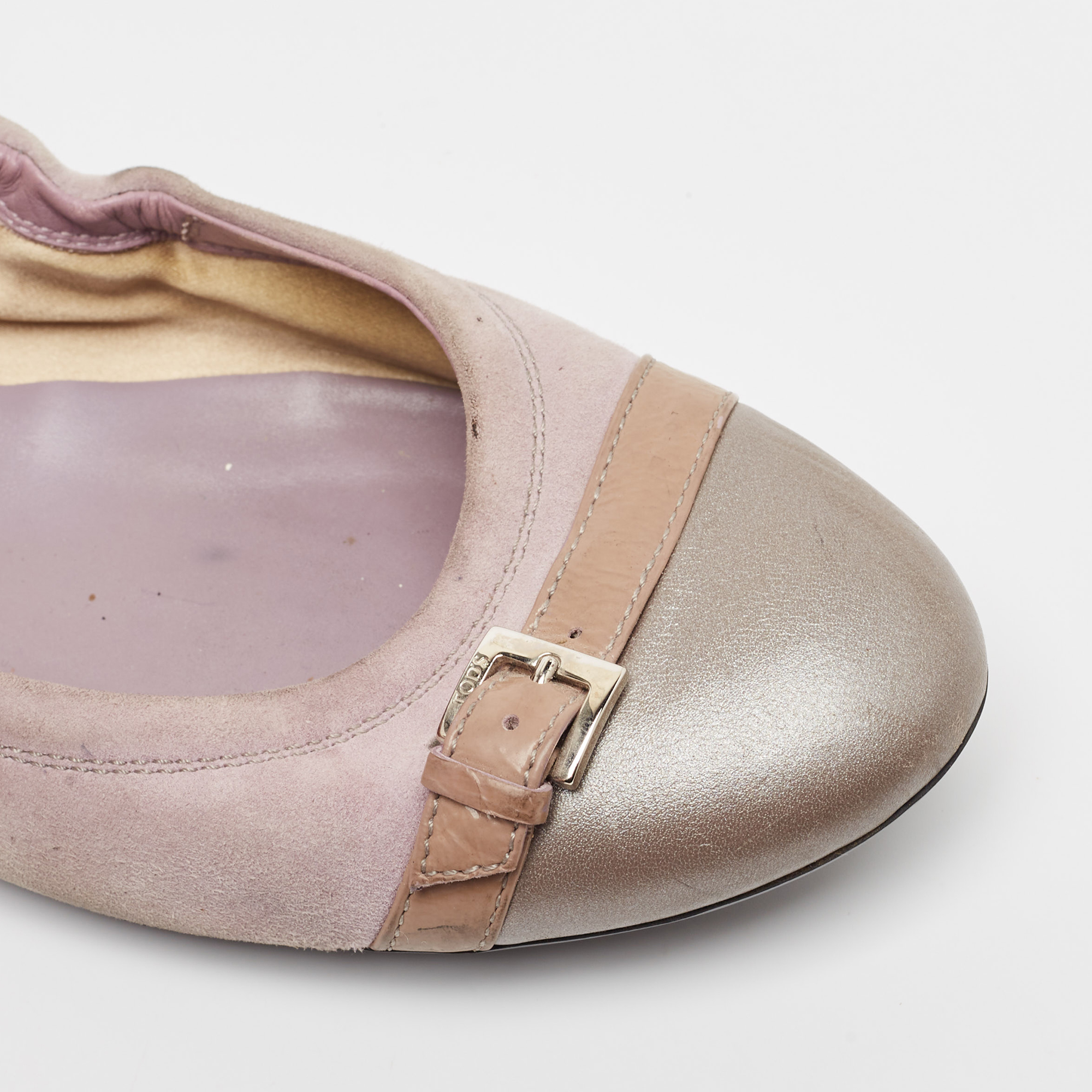 Tod's Purple Leather And Suede Scrunch Ballet Flats Size 40.5