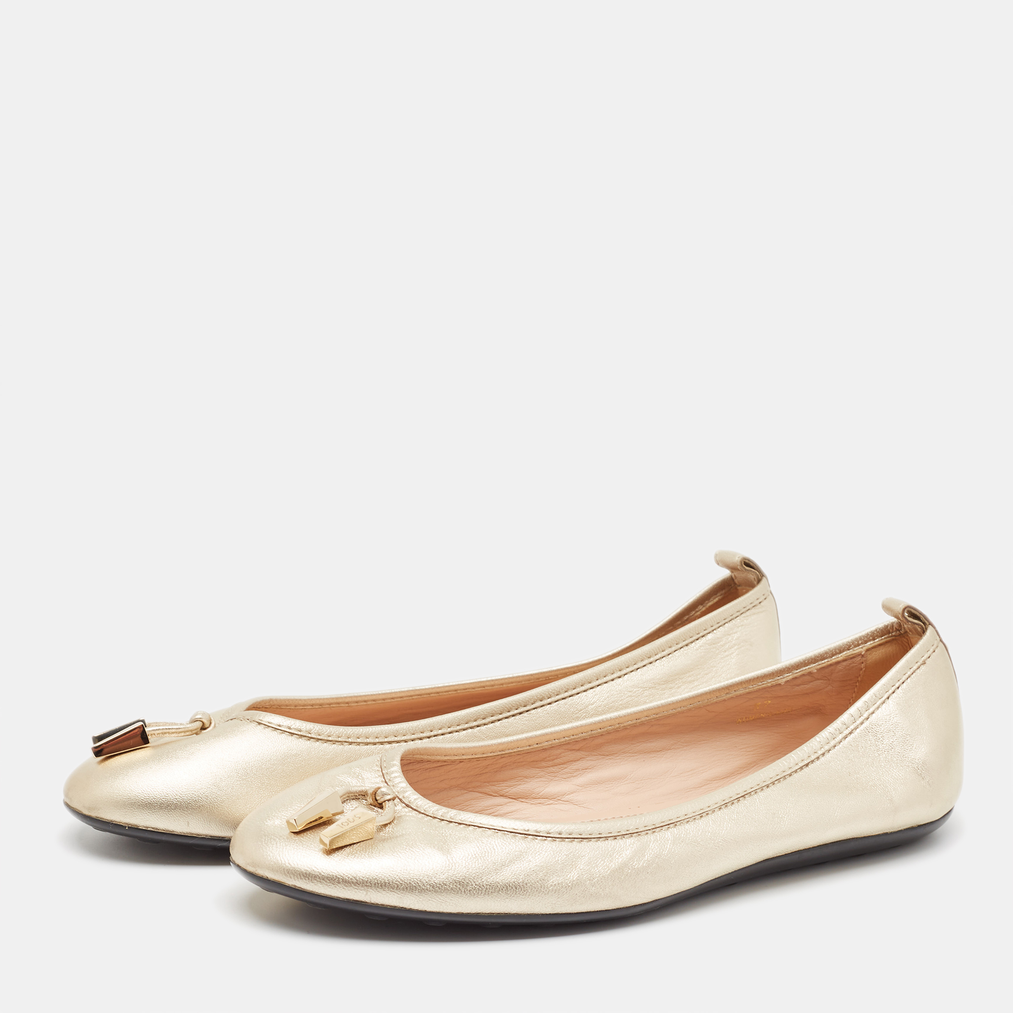 Tod's Metallic Gold Leather Ballet Flats Size 37