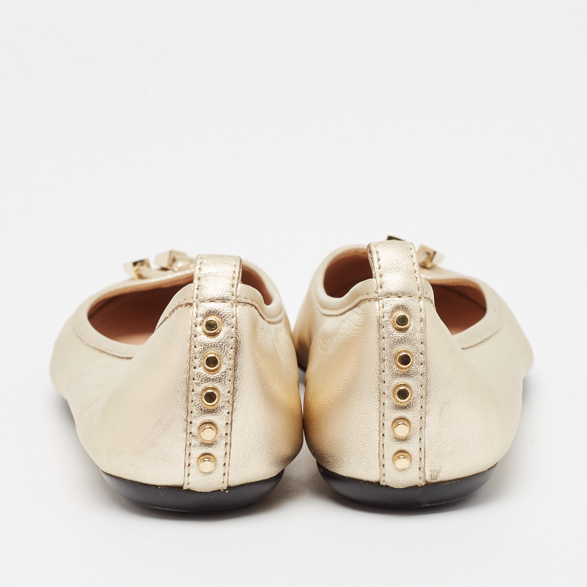 Tod's Metallic Gold Leather Ballet Flats Size 37