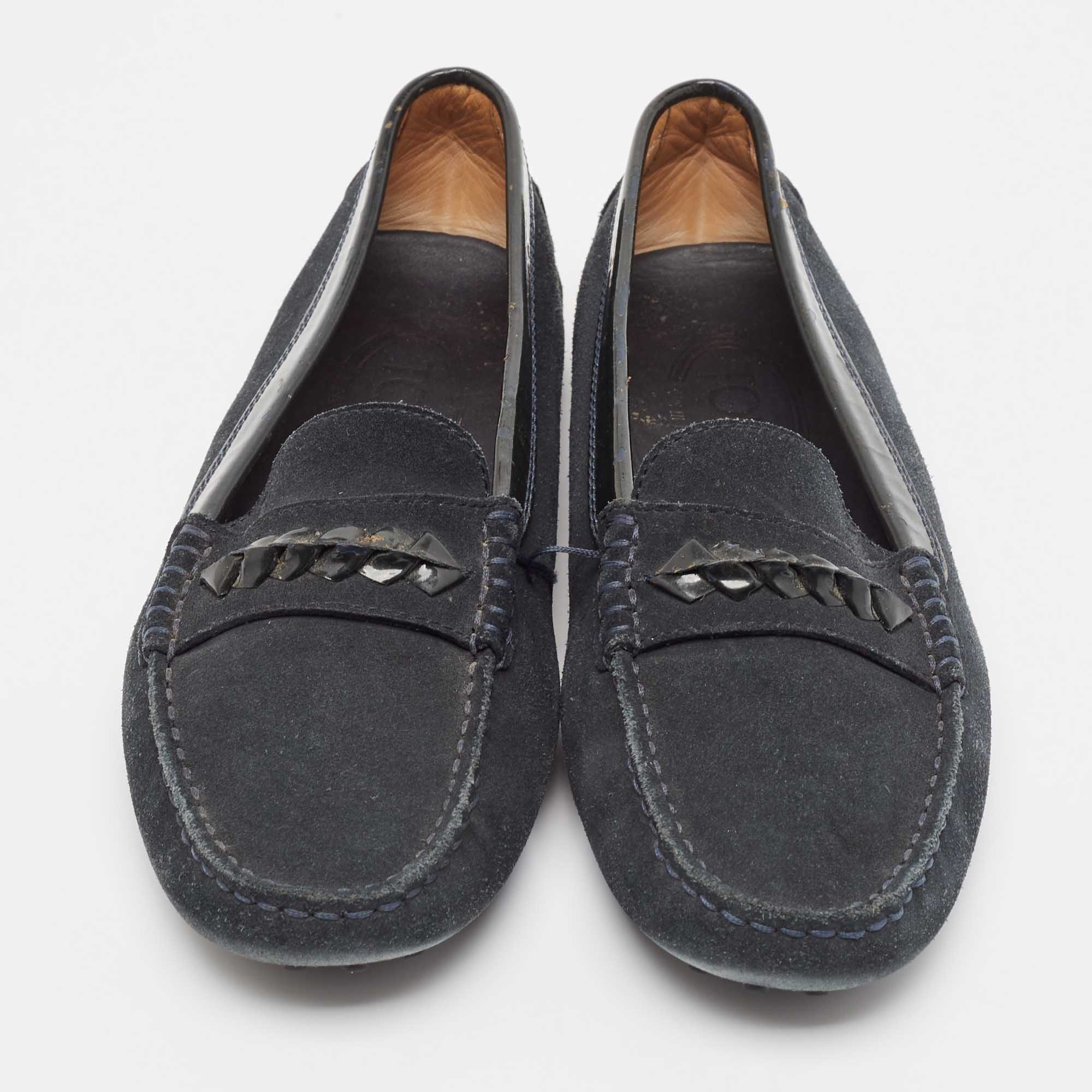 Tod's Dark Navy Blue Suede Slip On Loafers Size 37.5