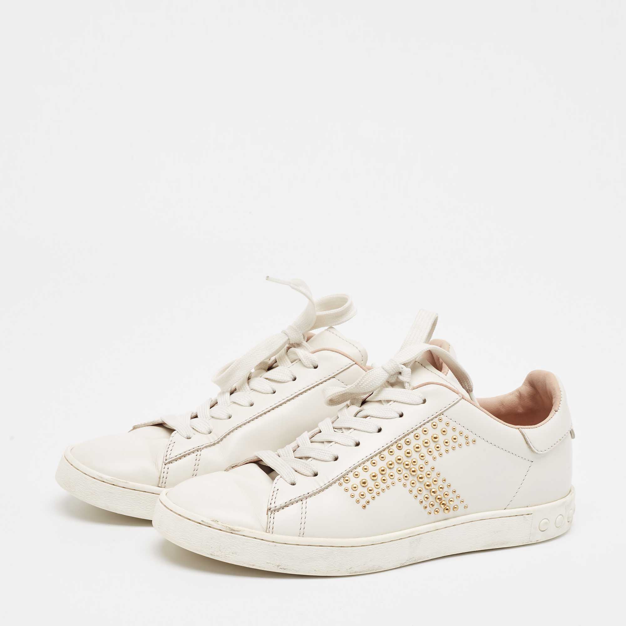 Tod's White Leather Studs Lace Up Sneakers Size 36