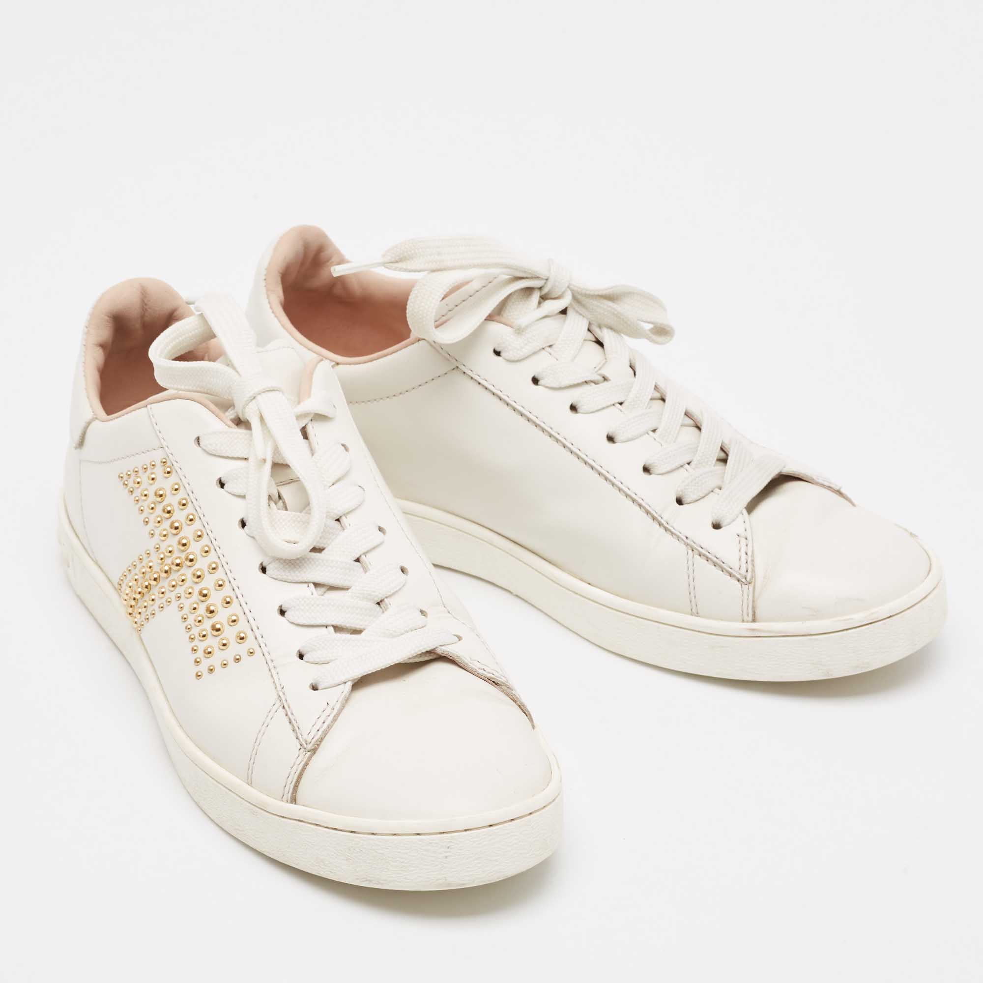 Tod's White Leather Studs Lace Up Sneakers Size 36