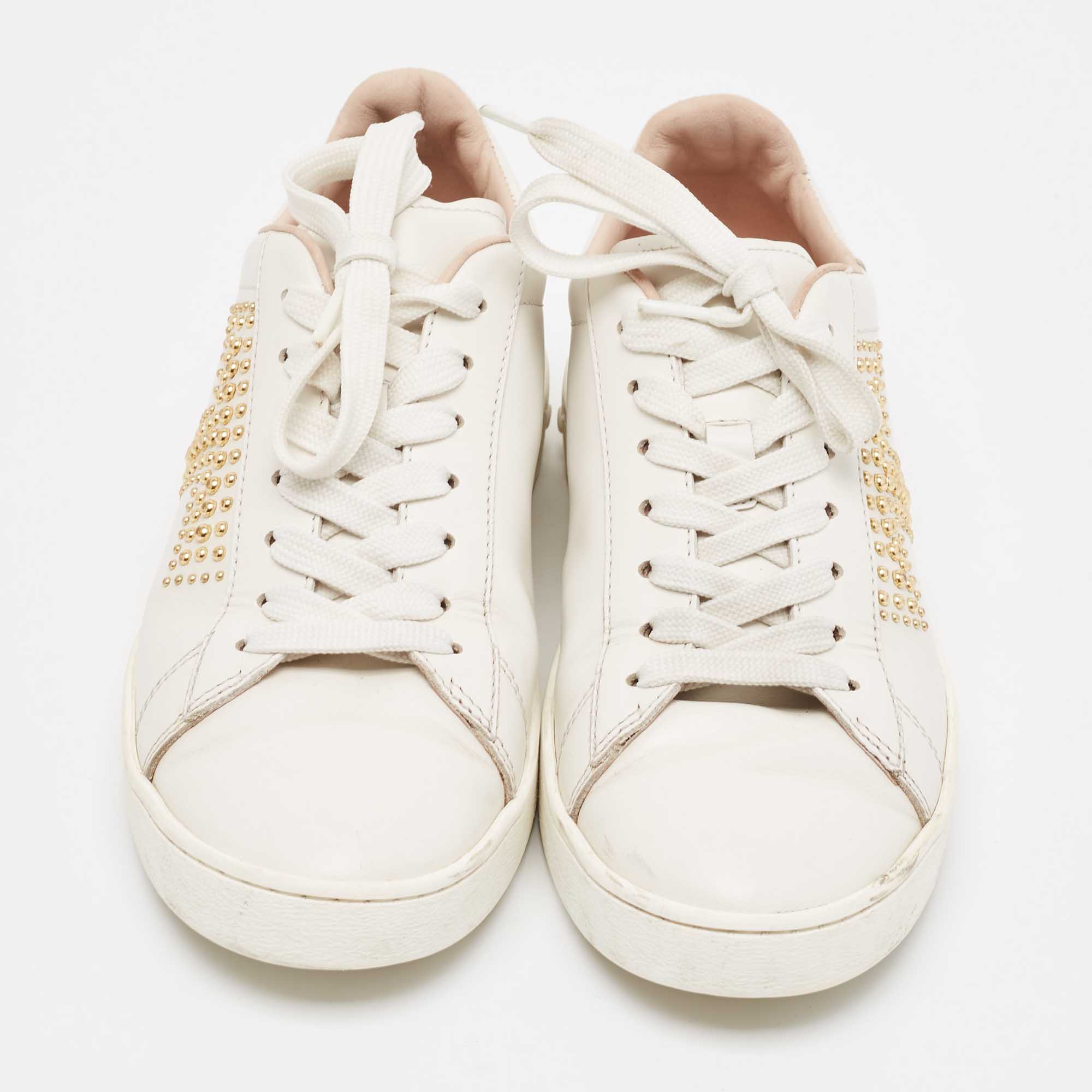 Tod's White Leather Studs Lace Up Sneakers Size 36