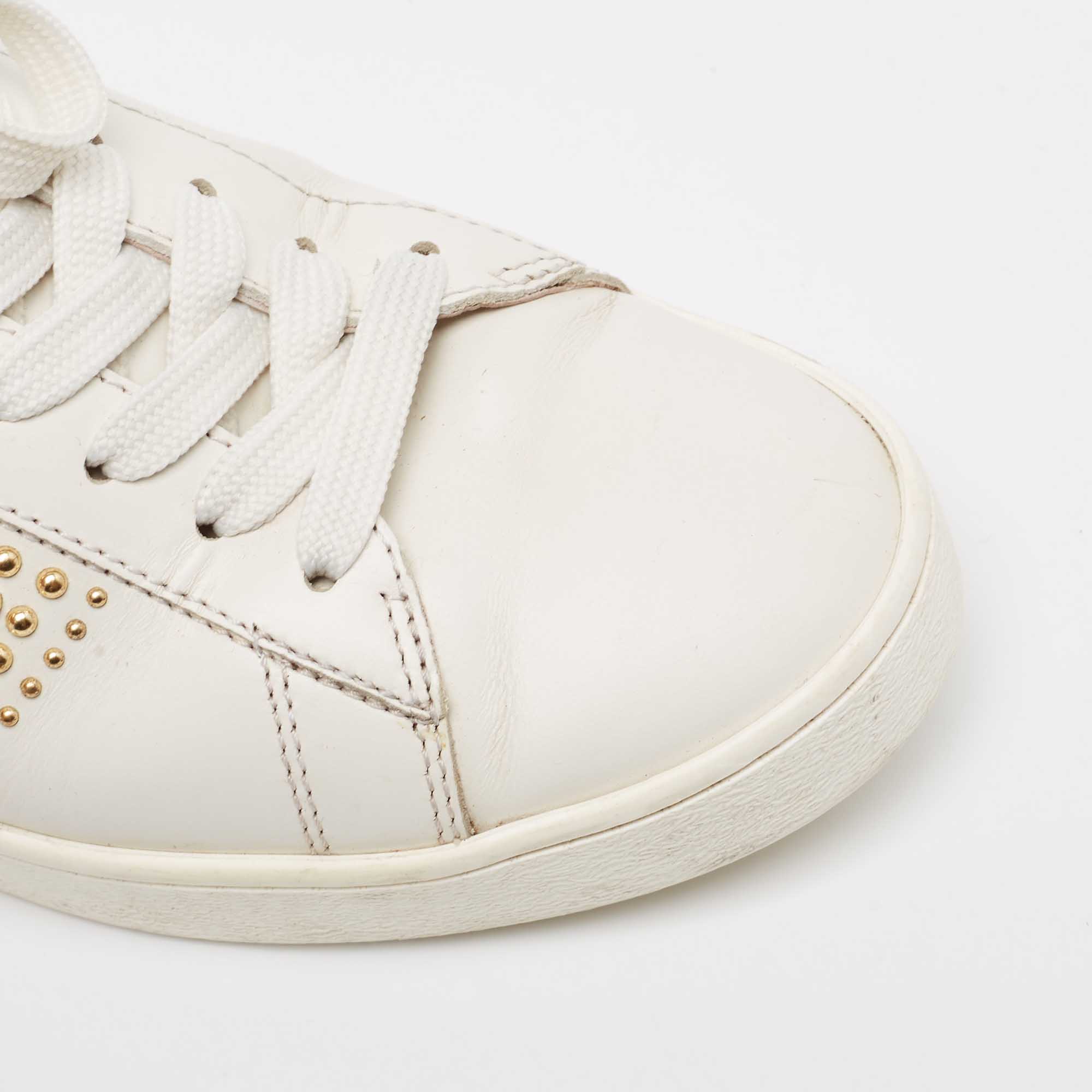 Tod's White Leather Studs Lace Up Sneakers Size 36