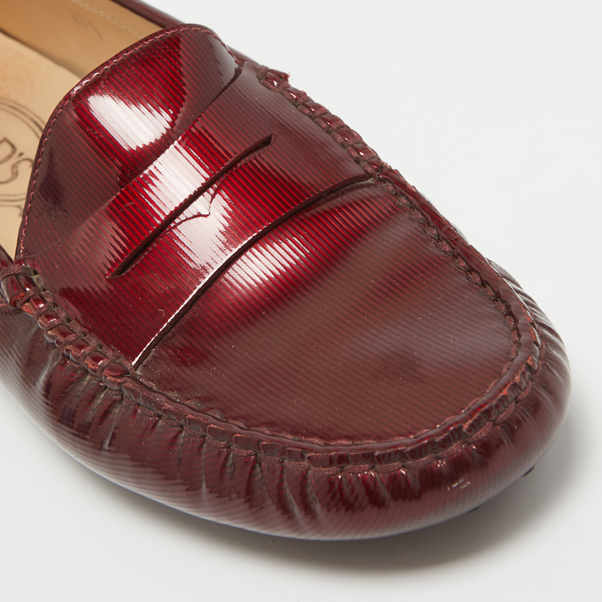 Tod's Burgundy Patent Leather Penny Loafers Size 37.5