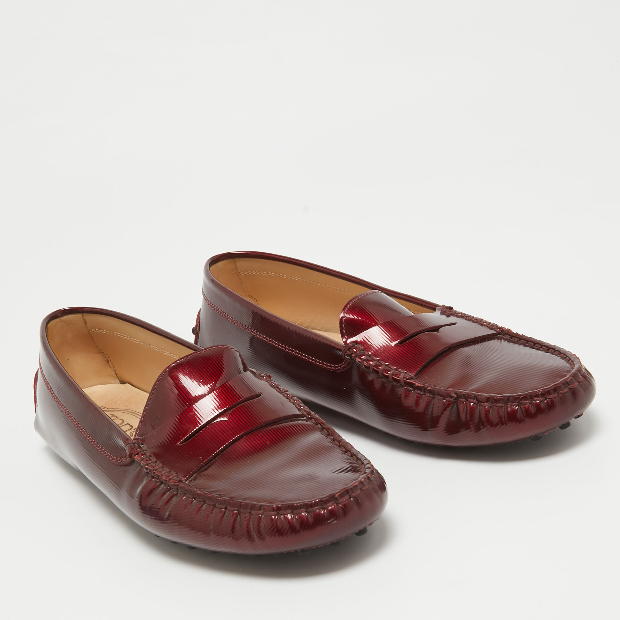 Tod's Burgundy Patent Leather Penny Loafers Size 37.5