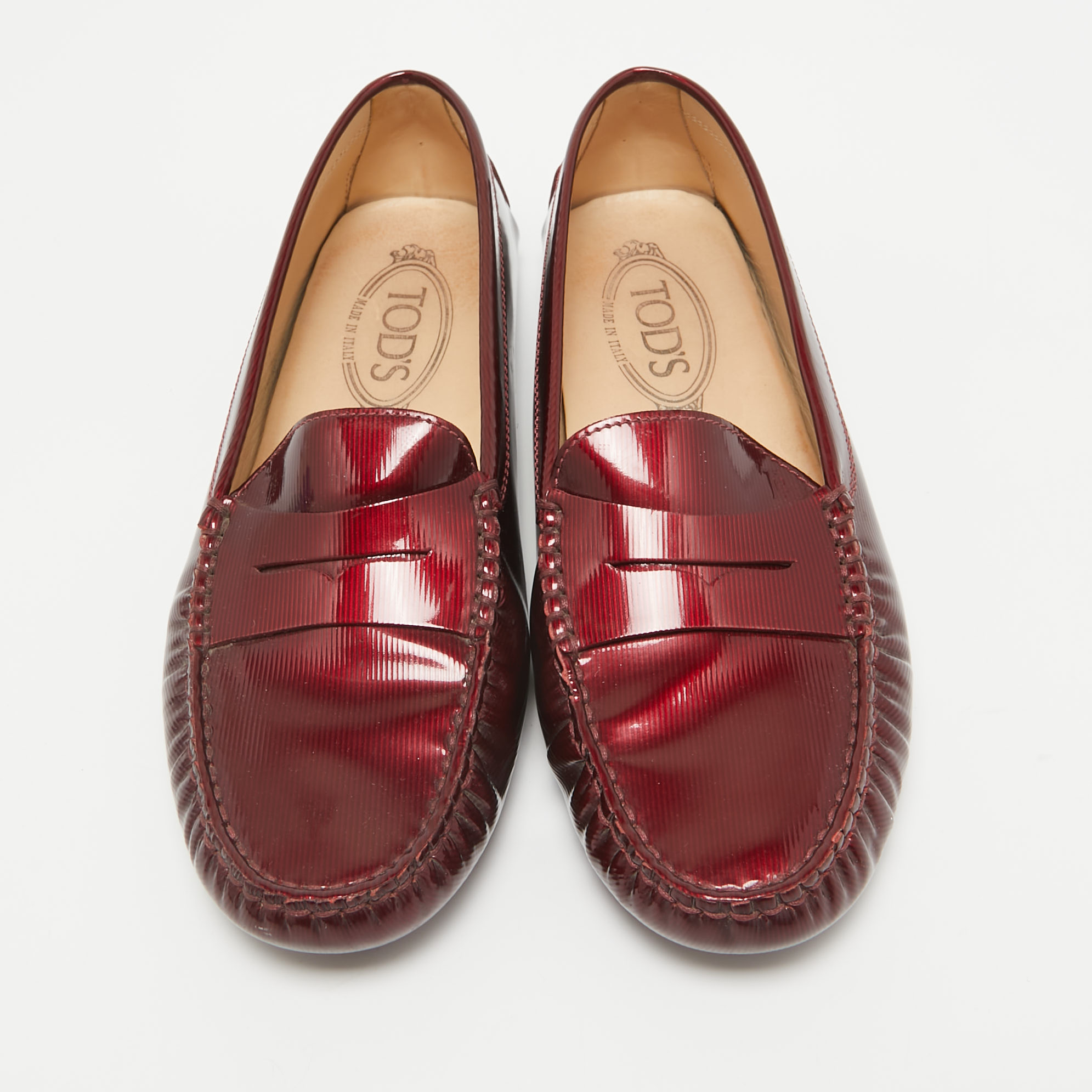 Tod's Burgundy Patent Leather Penny Loafers Size 37.5