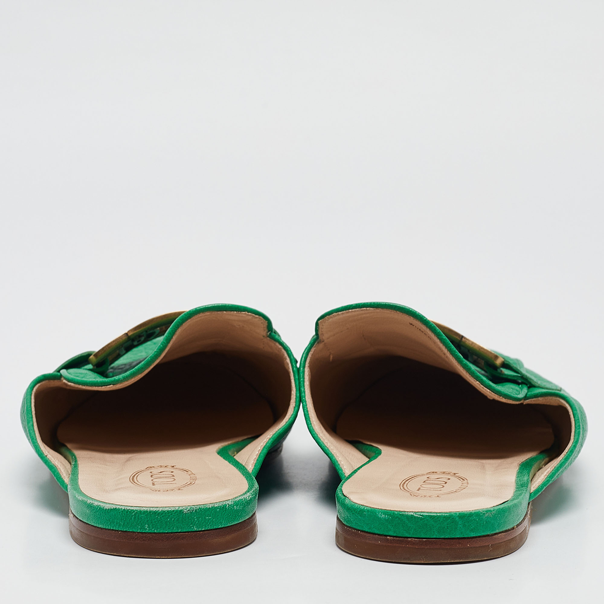 Tod's Green Leather Kate Flat Mules Size 40.5