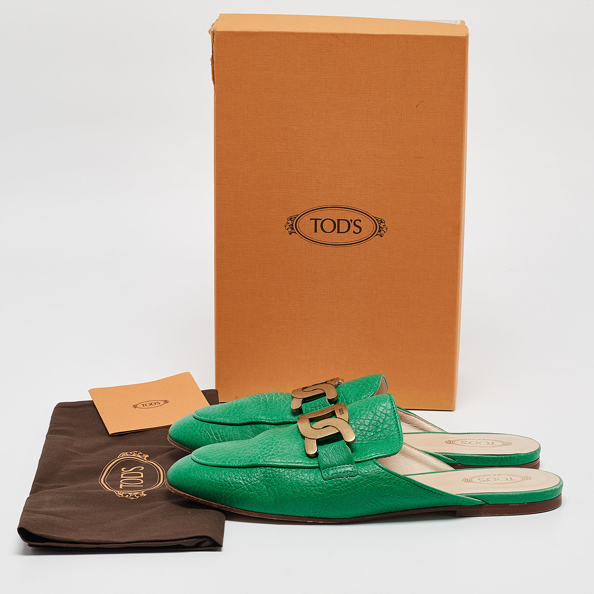 Tod's Green Leather Kate Flat Mules Size 40.5