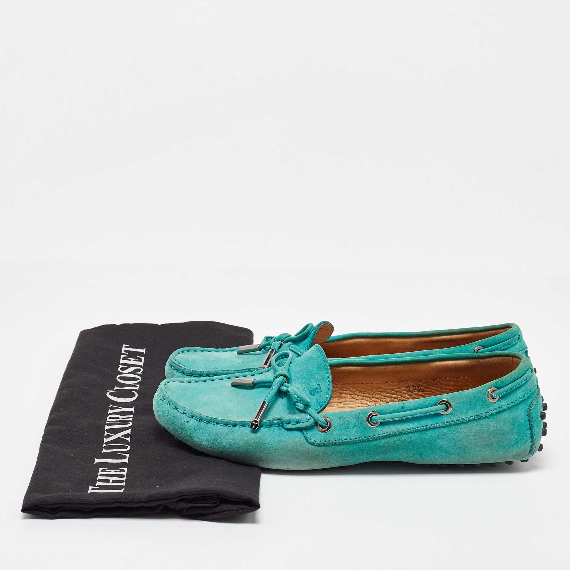 Tod's Turquoise Blue Bow Slip On Loafers Size 37.5