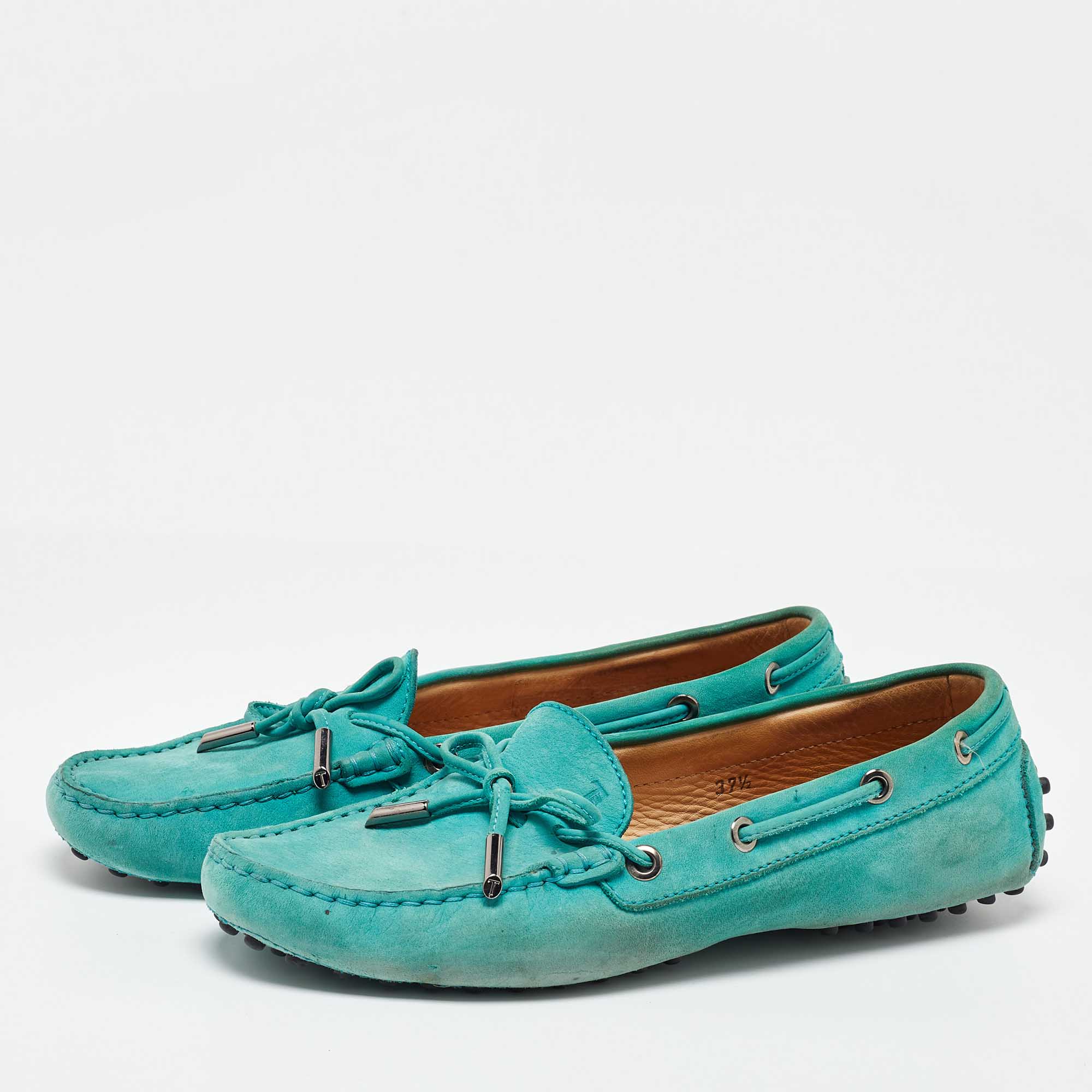 Tod's Turquoise Blue Bow Slip On Loafers Size 37.5