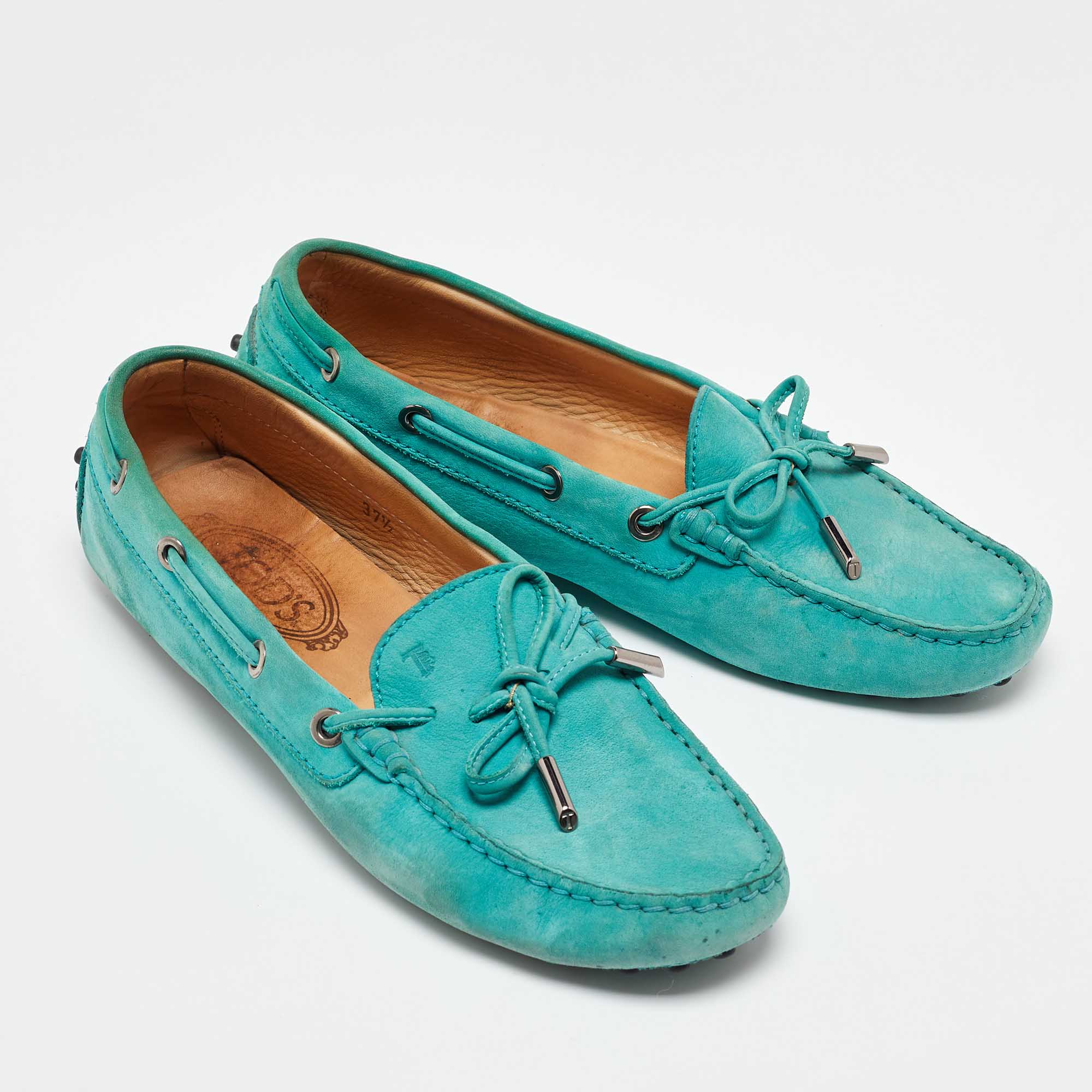 Tod's Turquoise Blue Bow Slip On Loafers Size 37.5