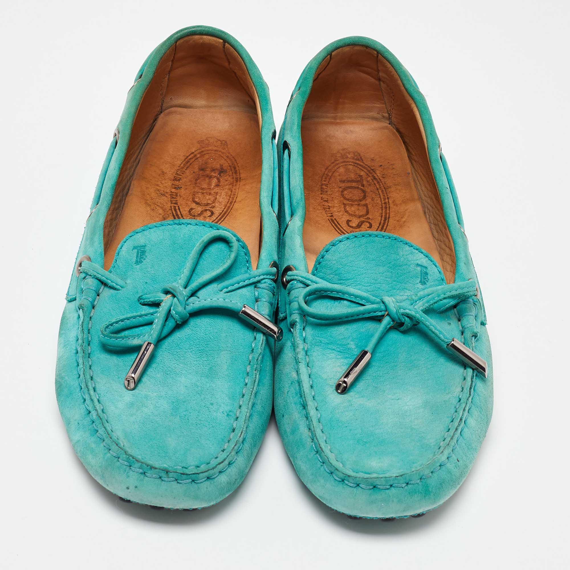 Tod's Turquoise Blue Bow Slip On Loafers Size 37.5