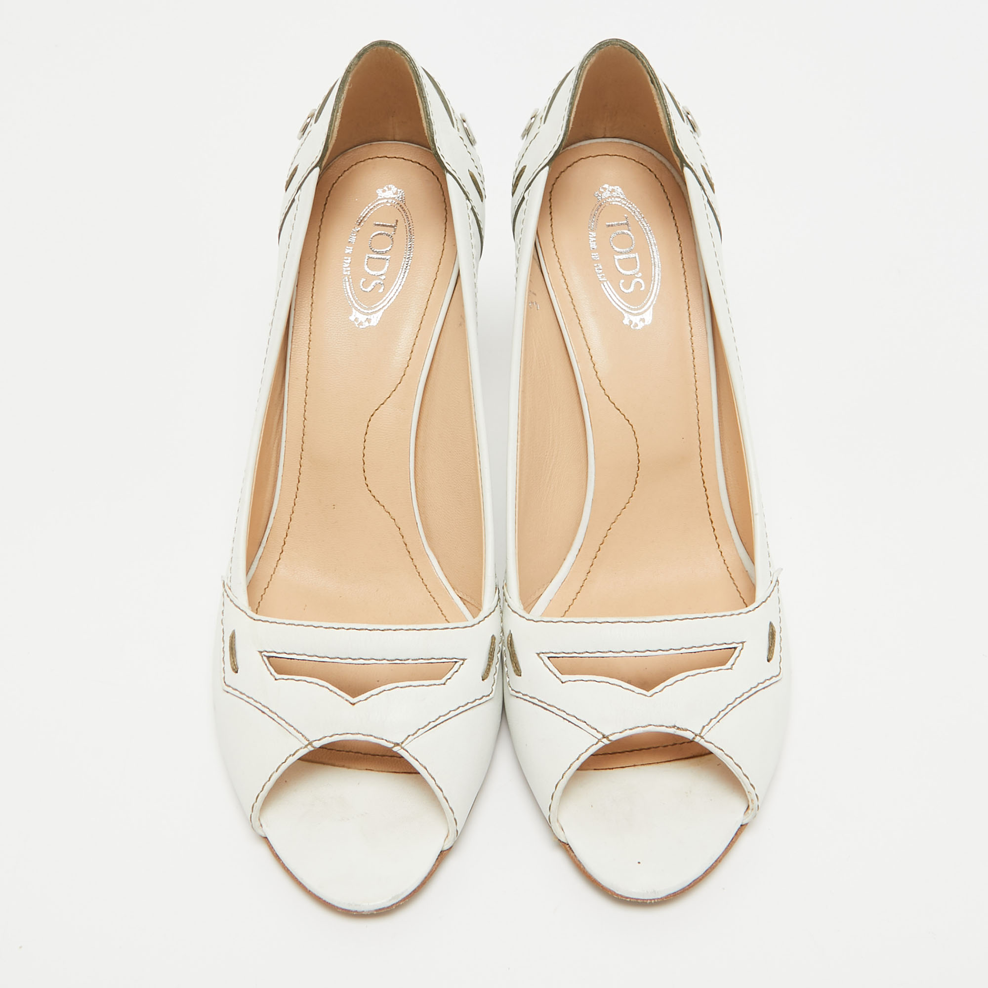 Tod's White Leather Open Toe Pumps Size 37.5