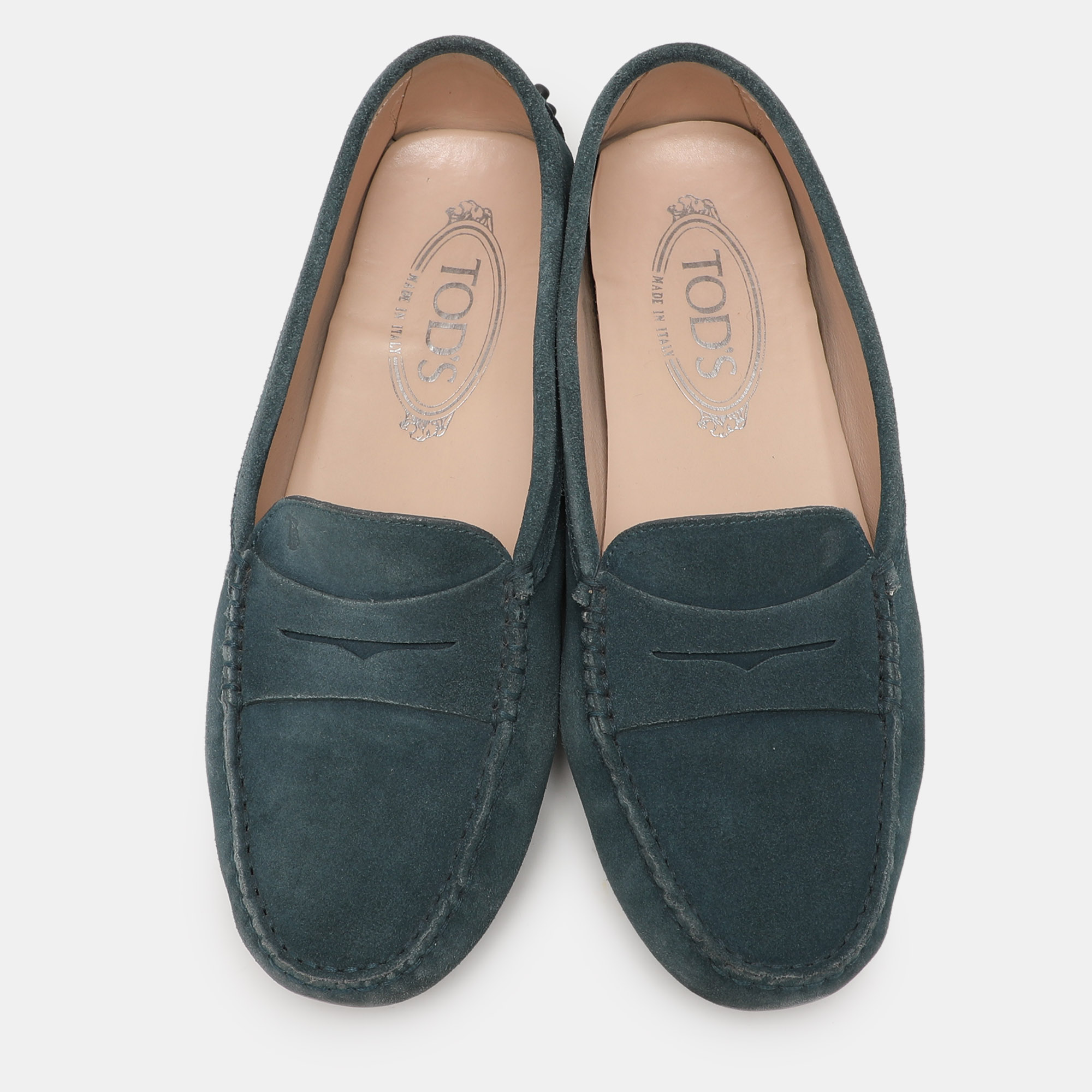 Tod's Pine Green Suede Gommino Slip On Loafers Size 37.5