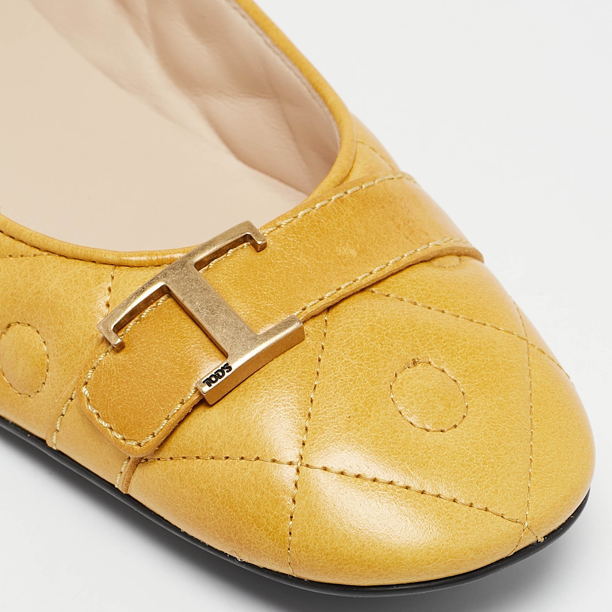 Tod's Yellow Quilted Leather T Buckle Ballet Flats Size 39.5