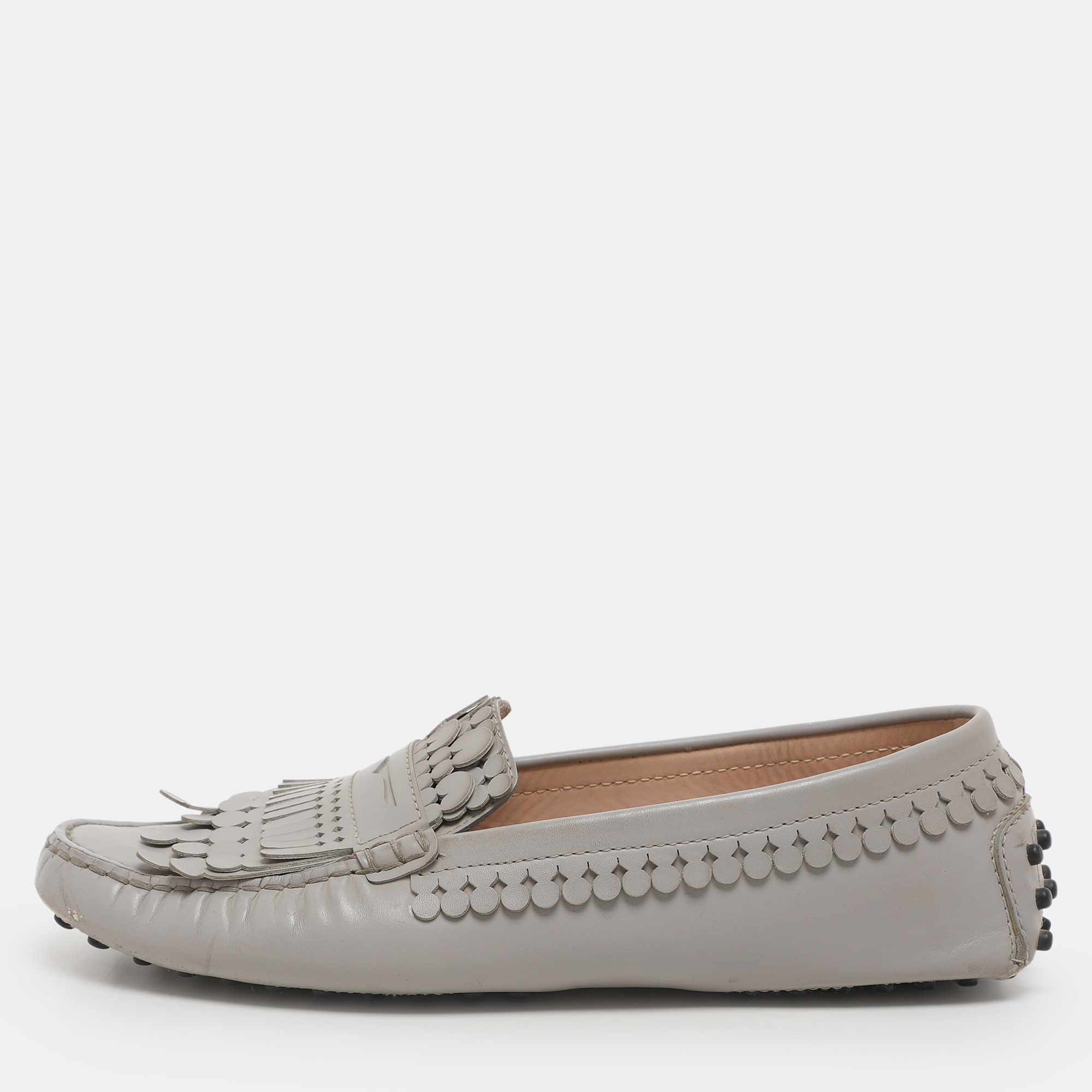 Tod's Grey Leather Loafers Size 37.5