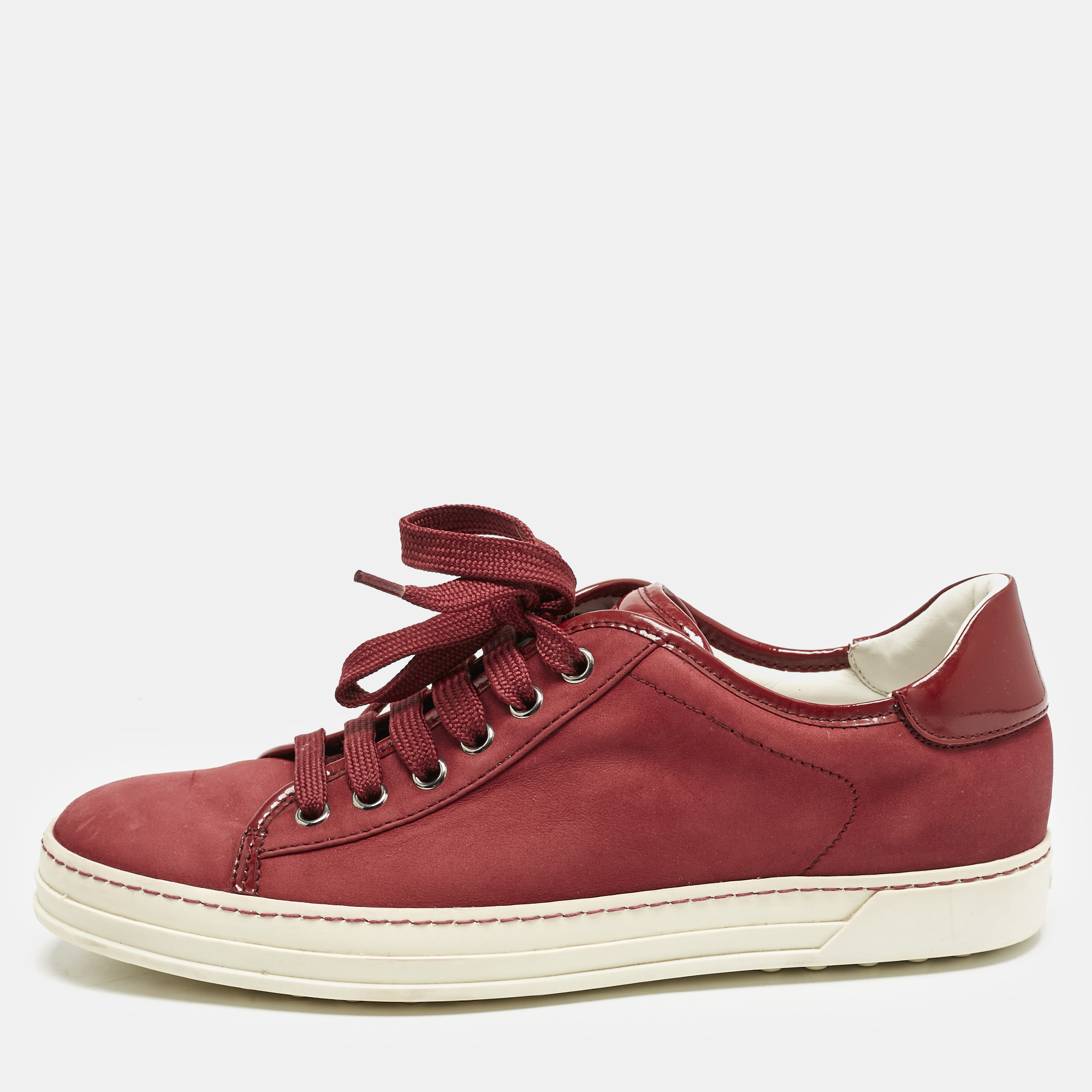 Tod's Burgundy Nubuck and Patent Leather Low Top Sneakers Size
Tod's Burgundy Nubuck and Patent Leather Low Top Sneakers Size