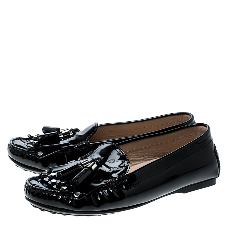 Tod's Black Patent Leather Tassel Loafers Size 36.5