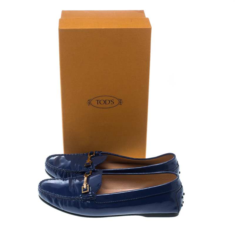 Tod's Blue Patent Leather Horsebit Loafers Size 38.5