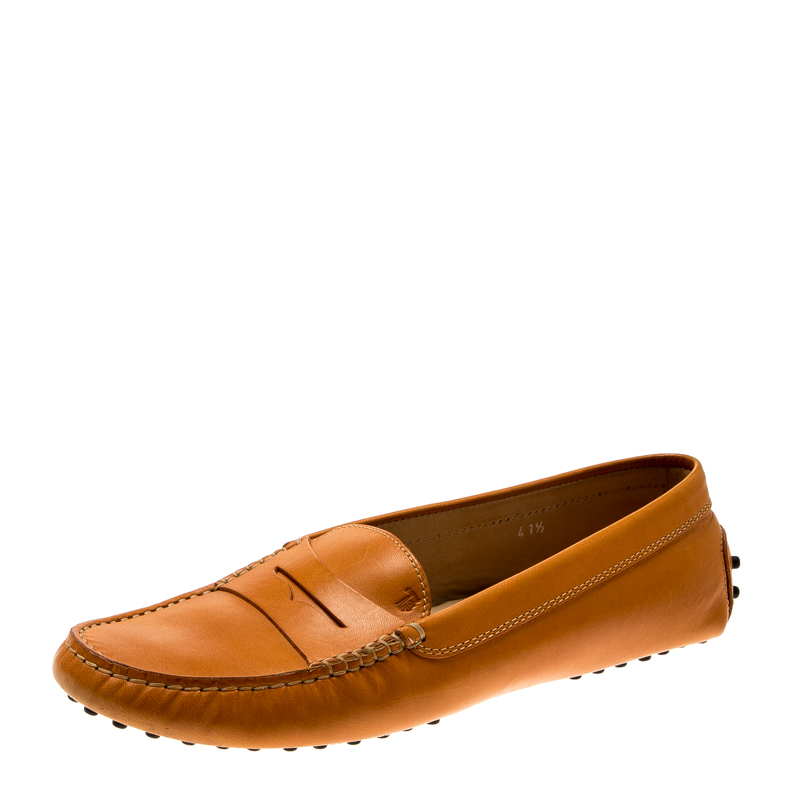 Image of Tod's Alphonso Yellow Leather Penny Loafers Size .