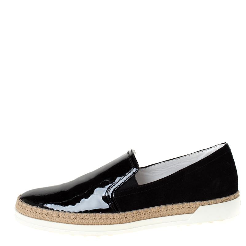 

Tod's Black Suede and Patent Leather Slip On Espadrilles Sneakers Size