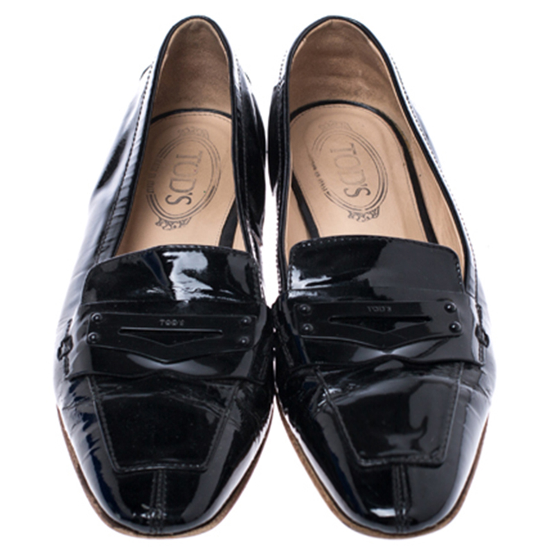 Tod's Black Patent Leather Pointed Toe Penny Loafer Size 40