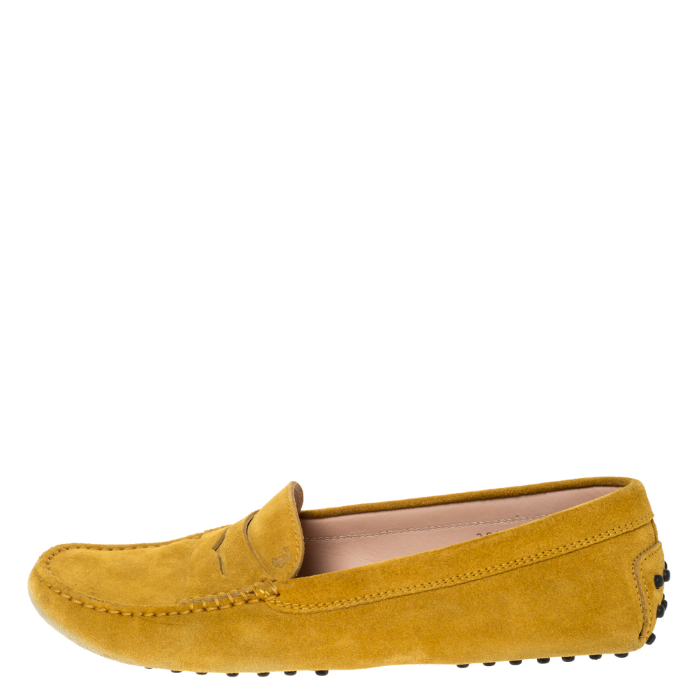 Tod's Yellow Suede Penny Loafers Size 39.5