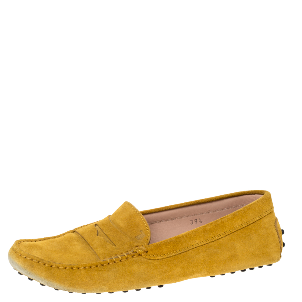 Tod's Yellow Suede Penny Loafers Size 39.5